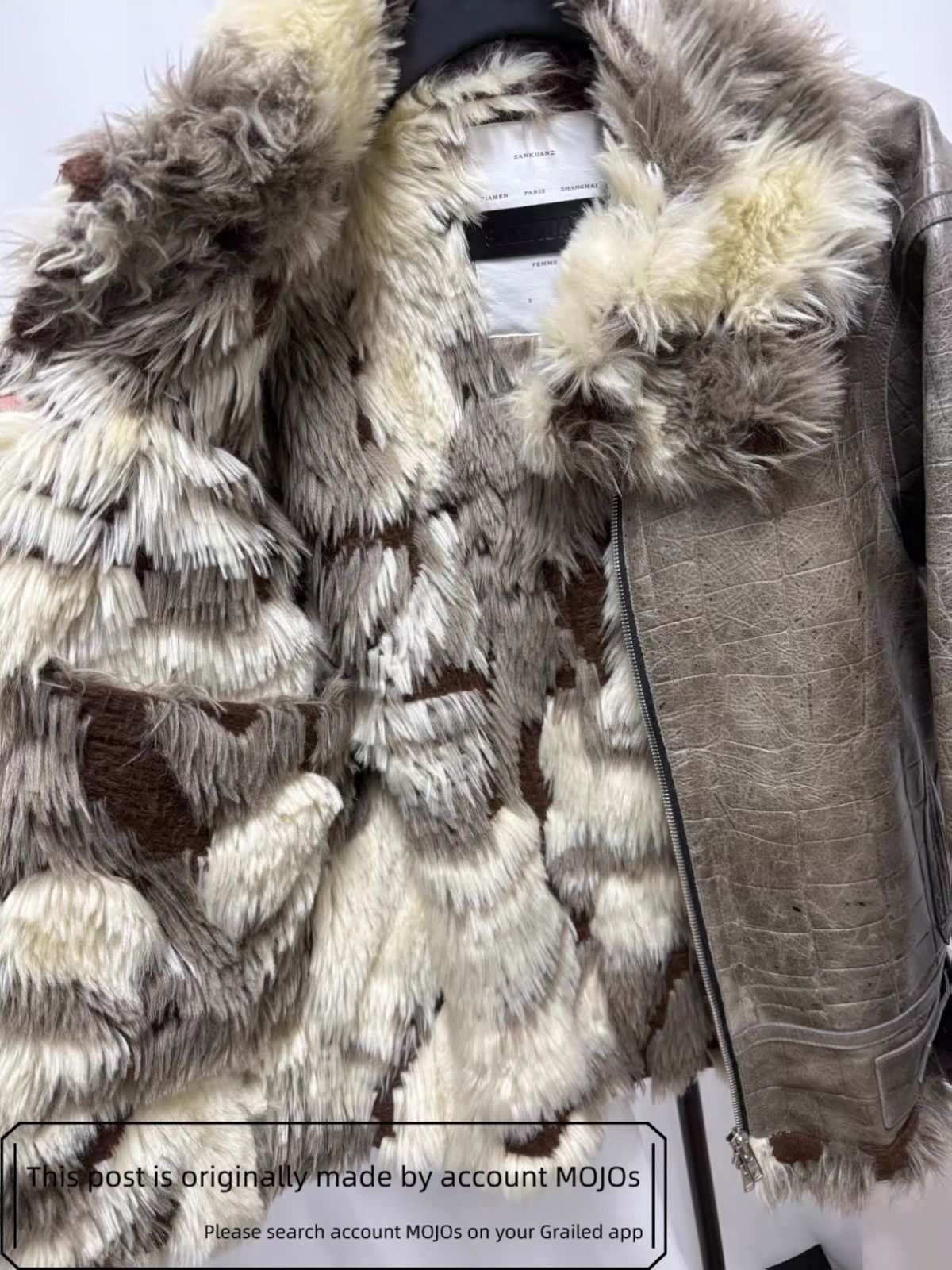 Sz L Sankuanz Leather & Fur Moto Sport Coat Mojos1134 in Beige, Men's — image 6 of 6