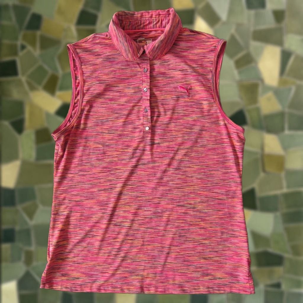 Puma Puma Sport Lifestyle Pink Stripe Stretch Sleeveless Collared Polo Shirt Women XL Size XL / US 12-14 / IT 48-50 - 1 Thumbnail