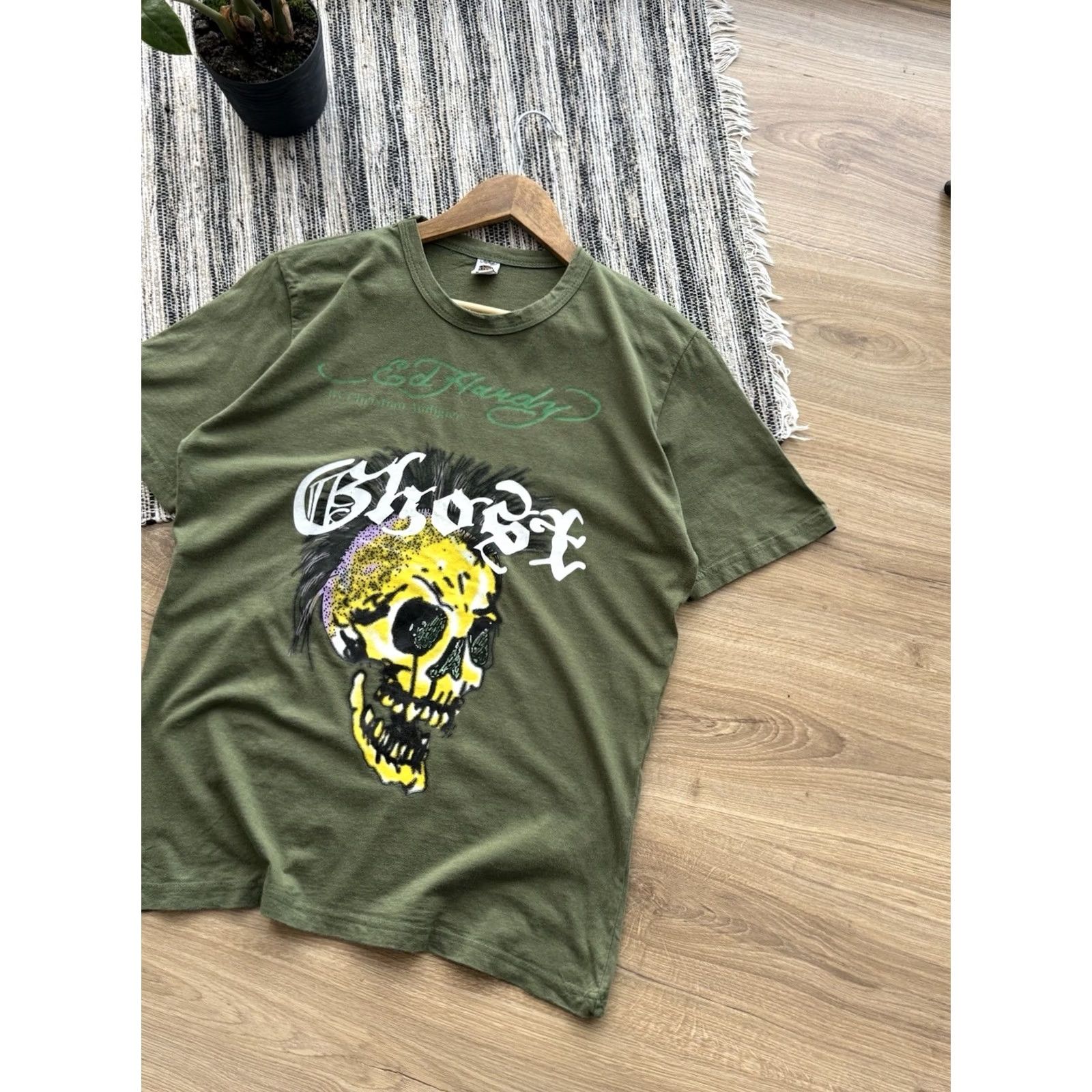 Ed Hardy VINTAGE ED HARDY Shirt M Green 90s Skull Logo Mens Size US M / EU 48-50 / 2 - 2 Thumbnail