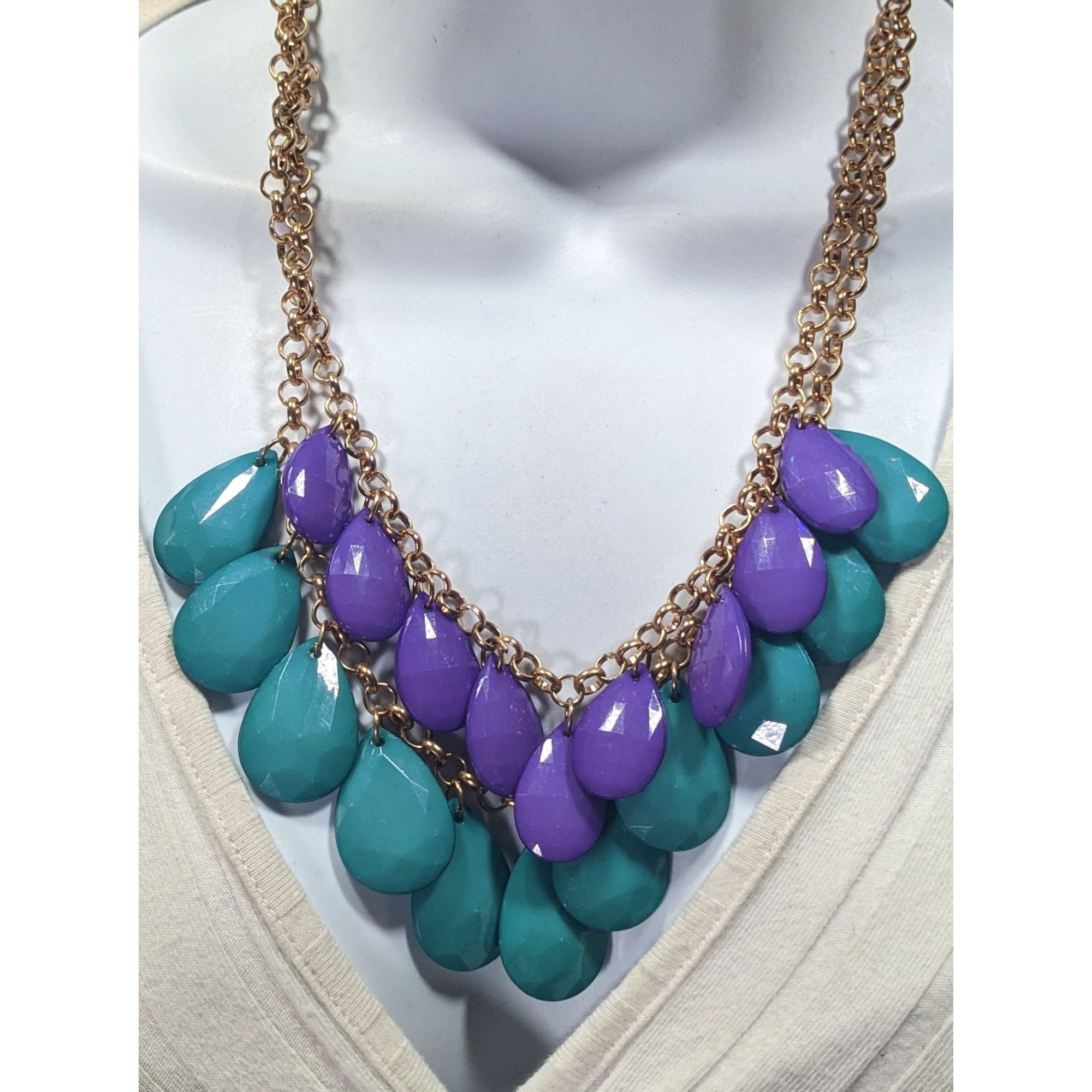 Other 90s Themed Purple And Turquoise Gemmed Layered Fringe Neckla Size ONE SIZE - 2 Thumbnail
