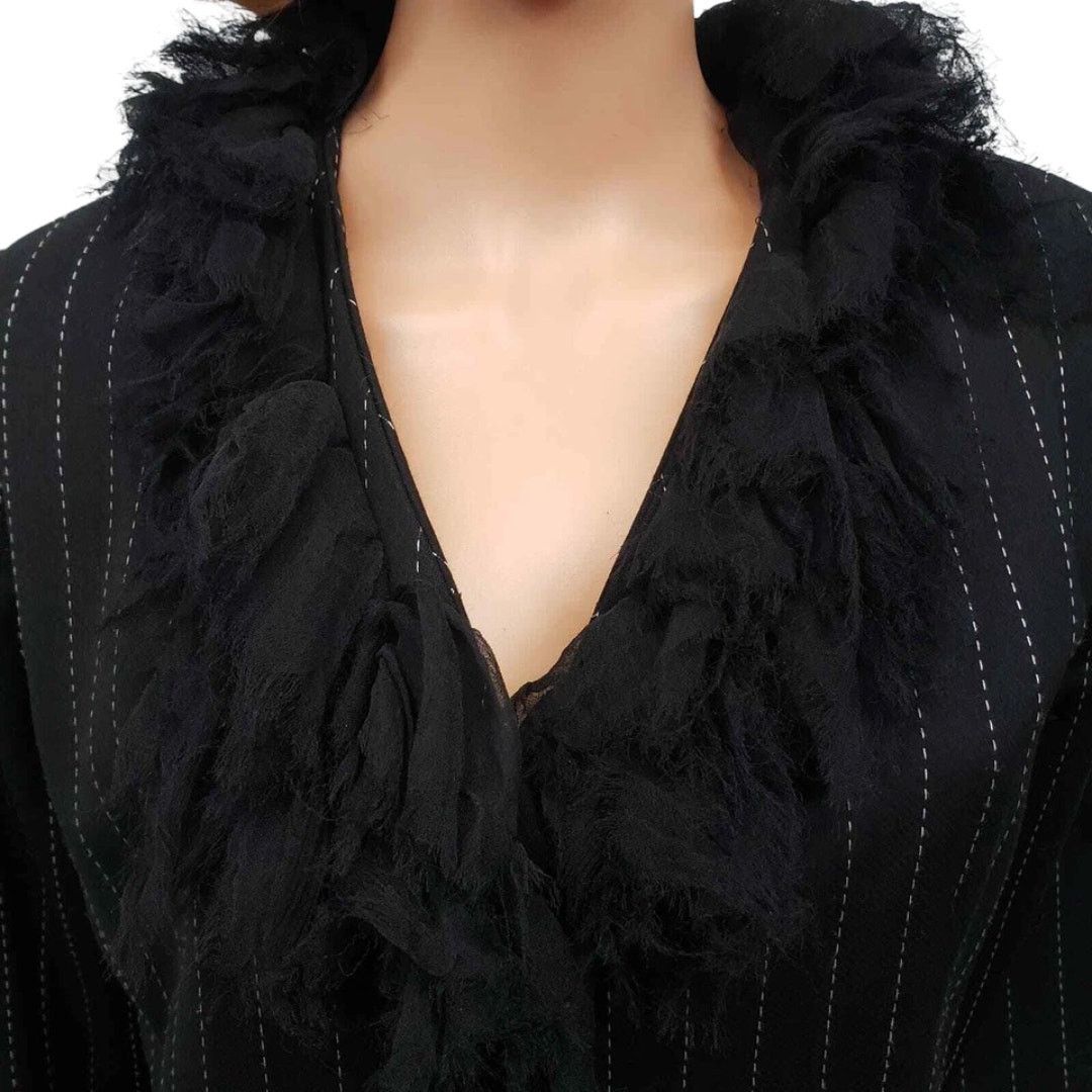 Vintage Pamela Vanderlinde Zone Blazer Jacket Pinstriped Ruffled 8 Size M / US 6-8 / IT 42-44 - 5 Thumbnail