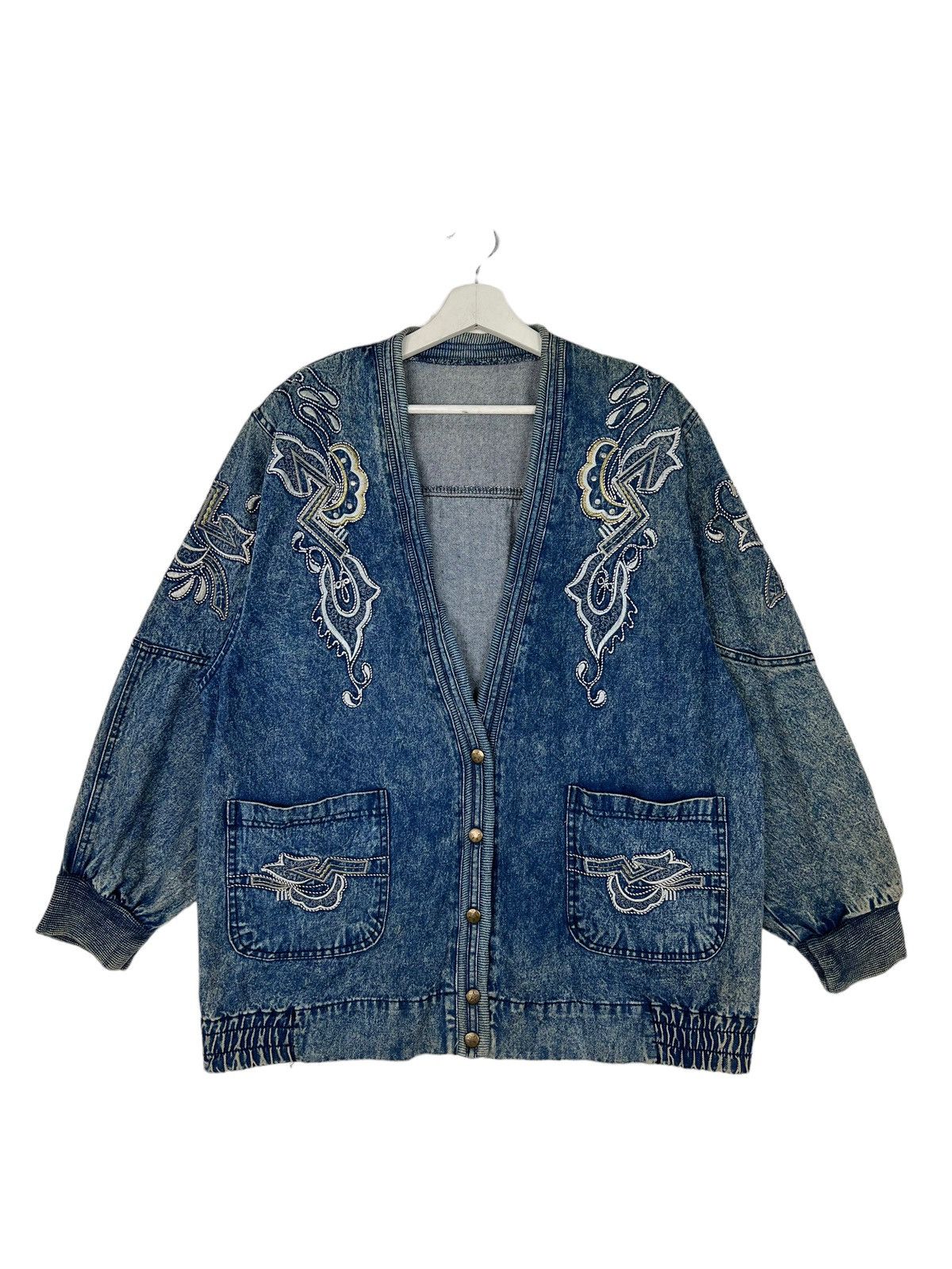Indigo × Japanese Brand 🔥 1970s INDIGO EMBROIDERY CARDIGAN JACKET Size US M / EU 48-50 / 2 - 5 Thumbnail