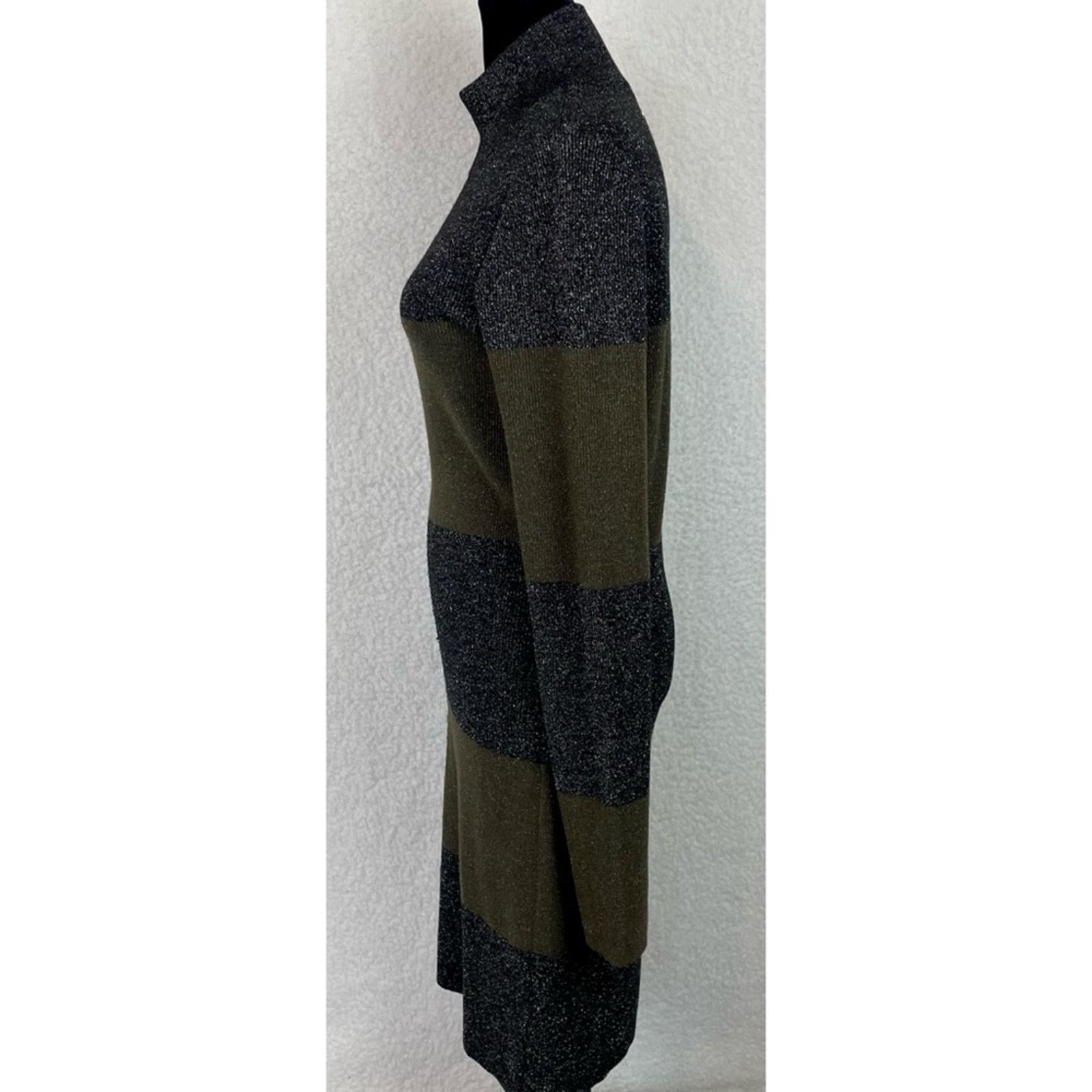 A.L.C. A.L.C. • Green/Black Striped Metallic Long Sleeve Mini Dress Size L / US 10 / IT 46 - 8 Thumbnail