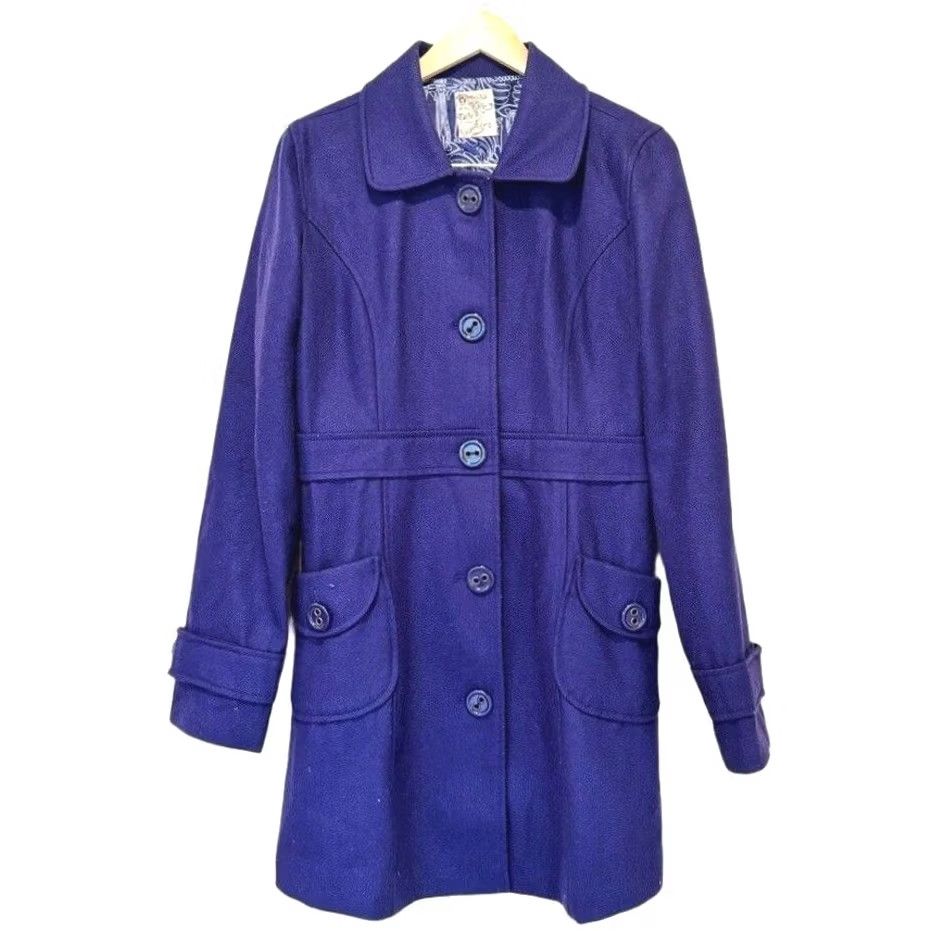 Vintage Tulle Jacket Pea Coat Wool Blend Blue Womens M Button Front Pockets Solid Mid-Length Vintage Style Size M / US 6-8 / IT 42-44 - 2 Thumbnail