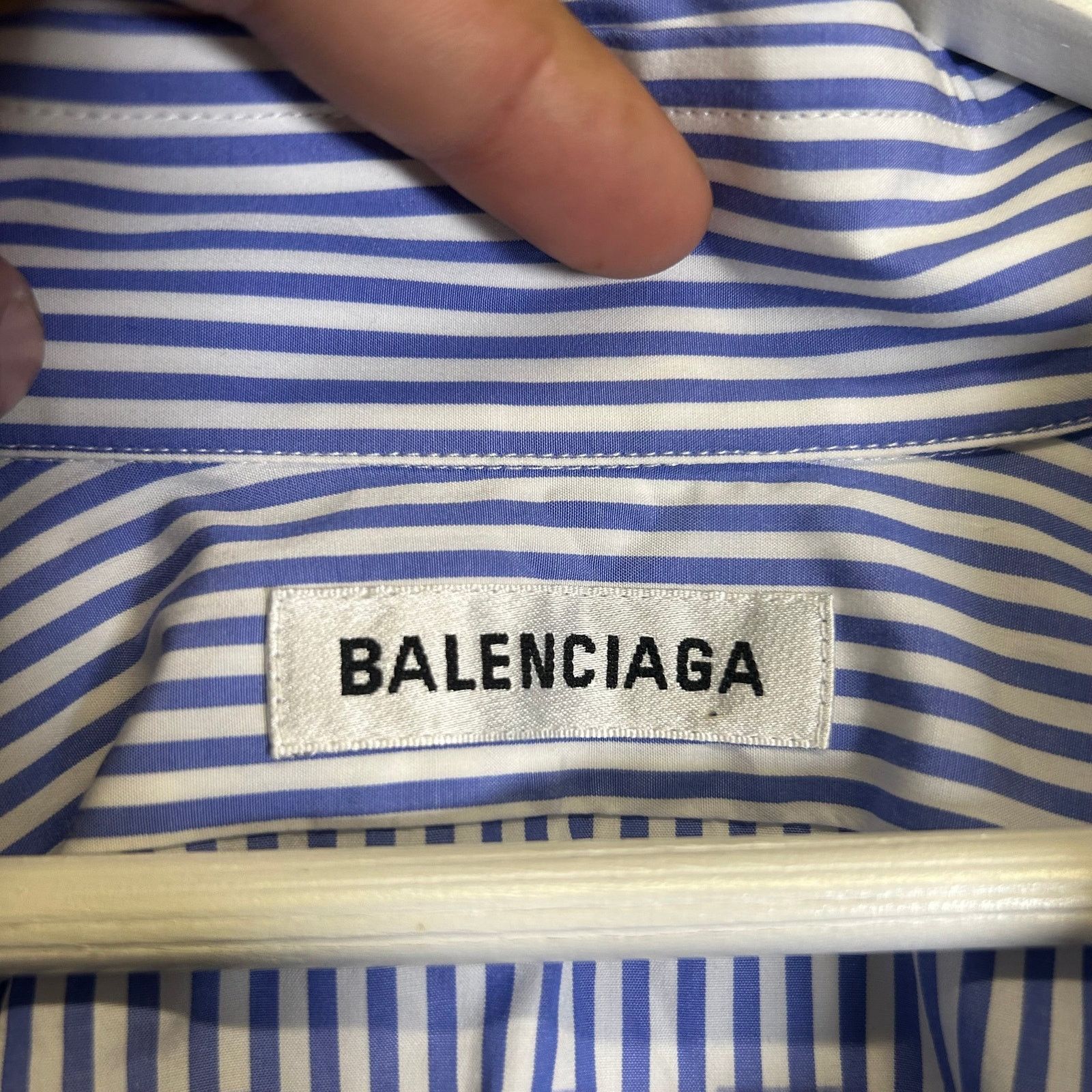 Balenciaga Balenciaga Blue Striped Back Logo Button-Up Shirt Size XL Size US XL / EU 56 / 4 - 3 Thumbnail