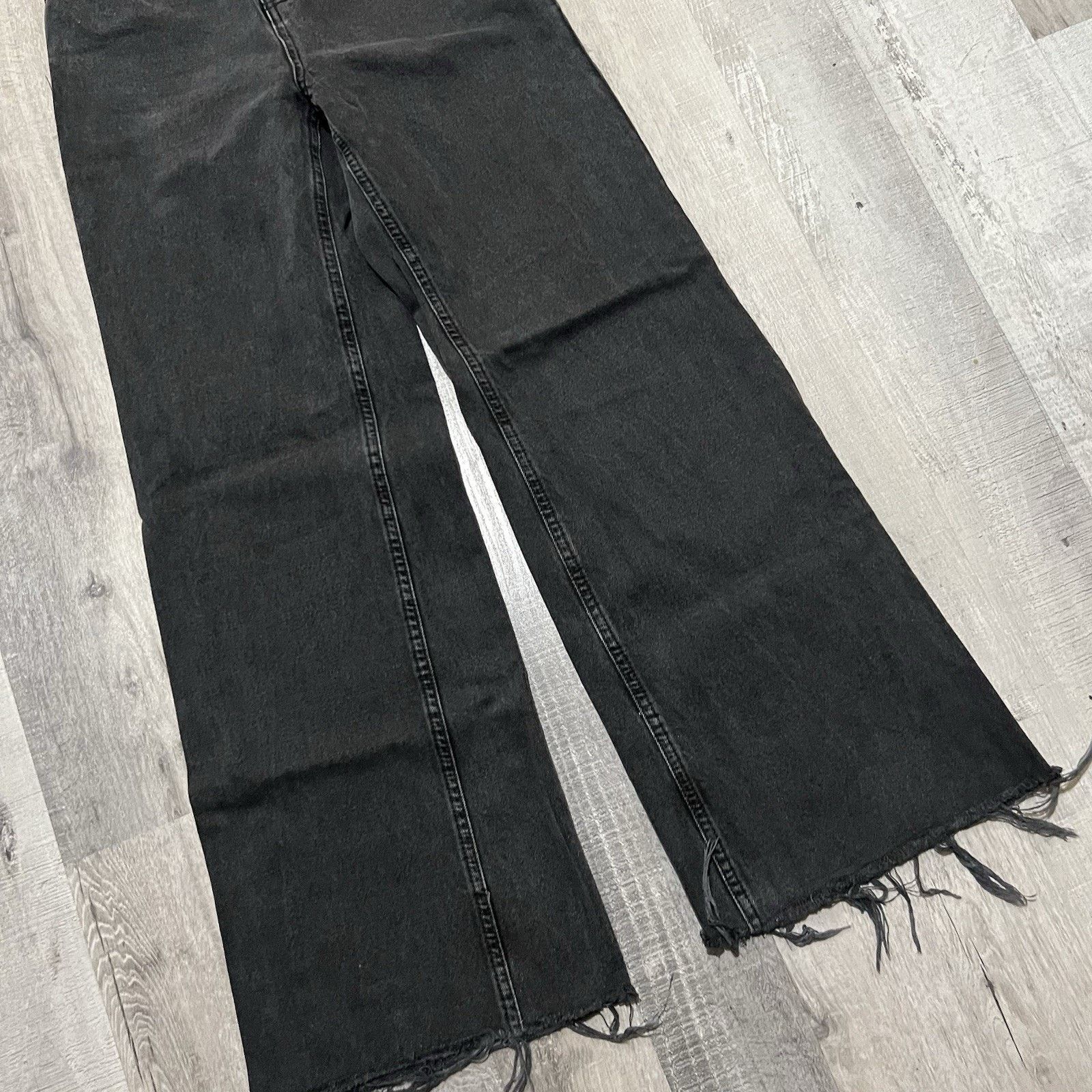 Vintage Ragged Jeans Womens 26 Black Wide Leg High Rise Flared Denim Size 26" / US 2 / IT 38 - 4 Thumbnail