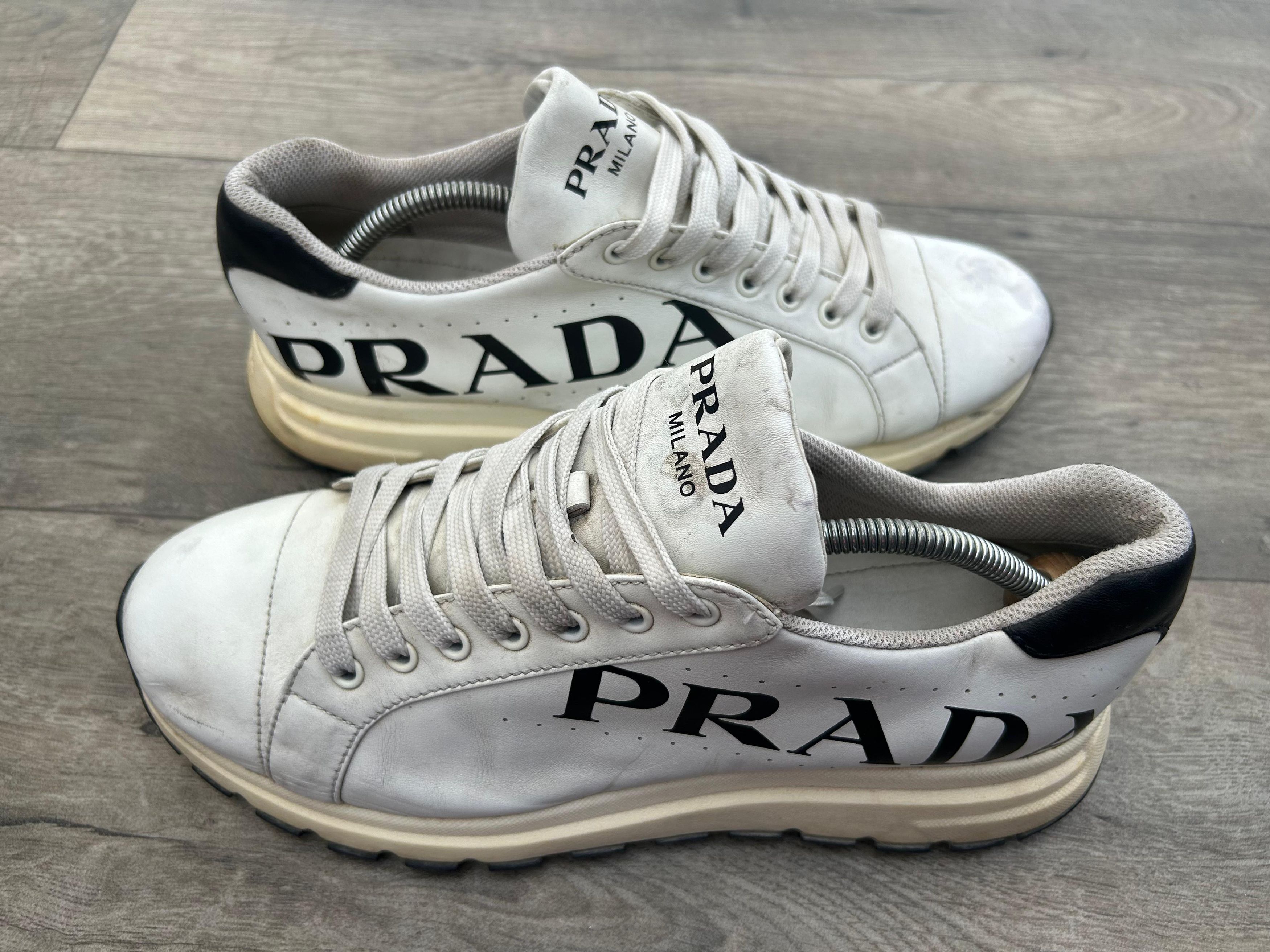 Prada White Prada Low Top Leather Sneakers Sz 9 UK Size US 10 / EU 43 - 3 Thumbnail