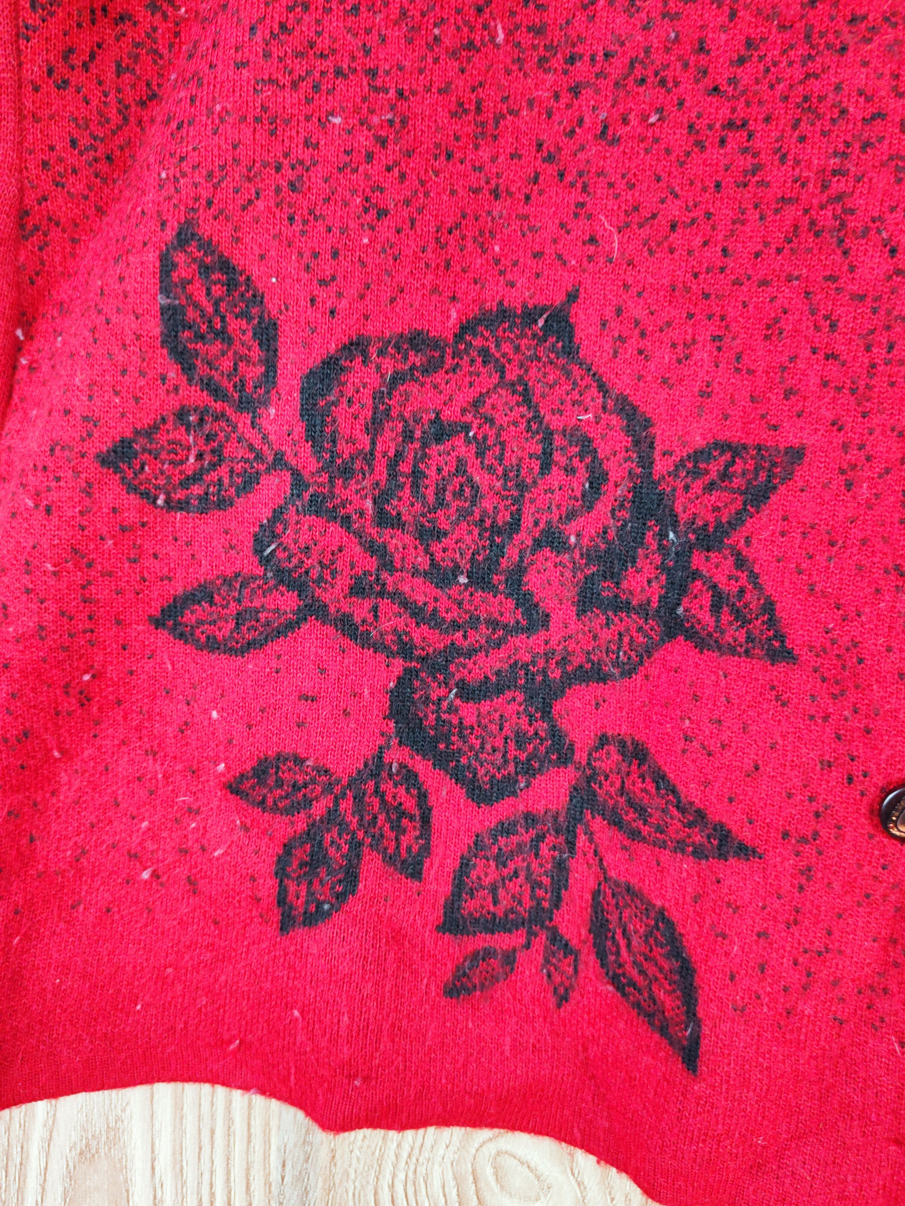 Vintage Ladies Fashion Red Roses Knitwear Cardigan Vests #W164 Size L / US 10 / IT 46 - 3 Thumbnail