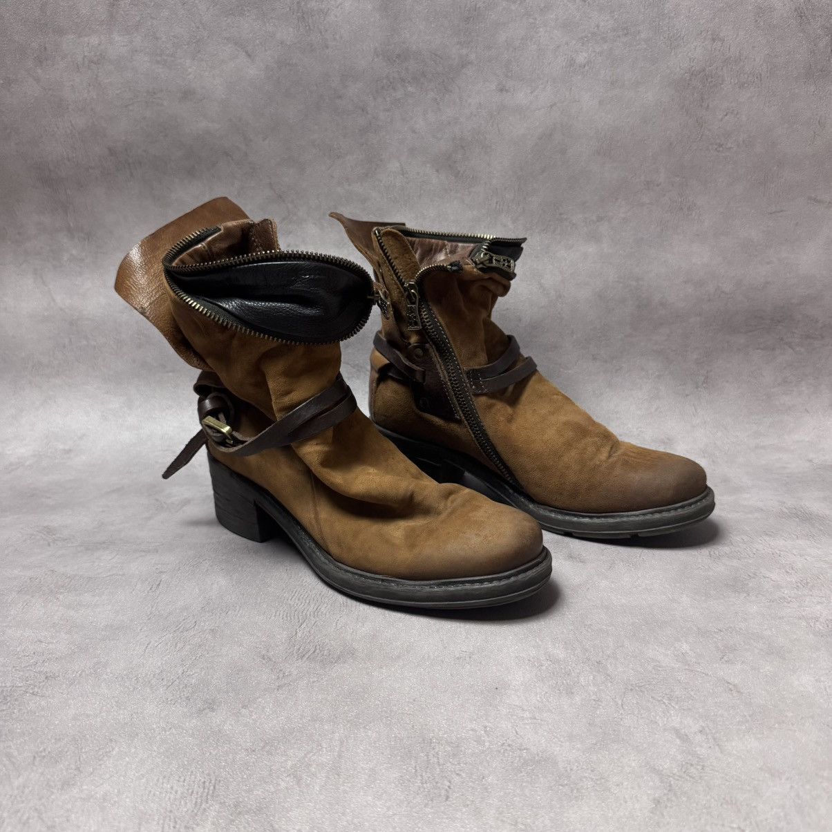 A.S.98 A.S.98 Women’s Mustard Biker Booties Leather Brown Size:38 Size US 7 / IT 37 - 1 Thumbnail