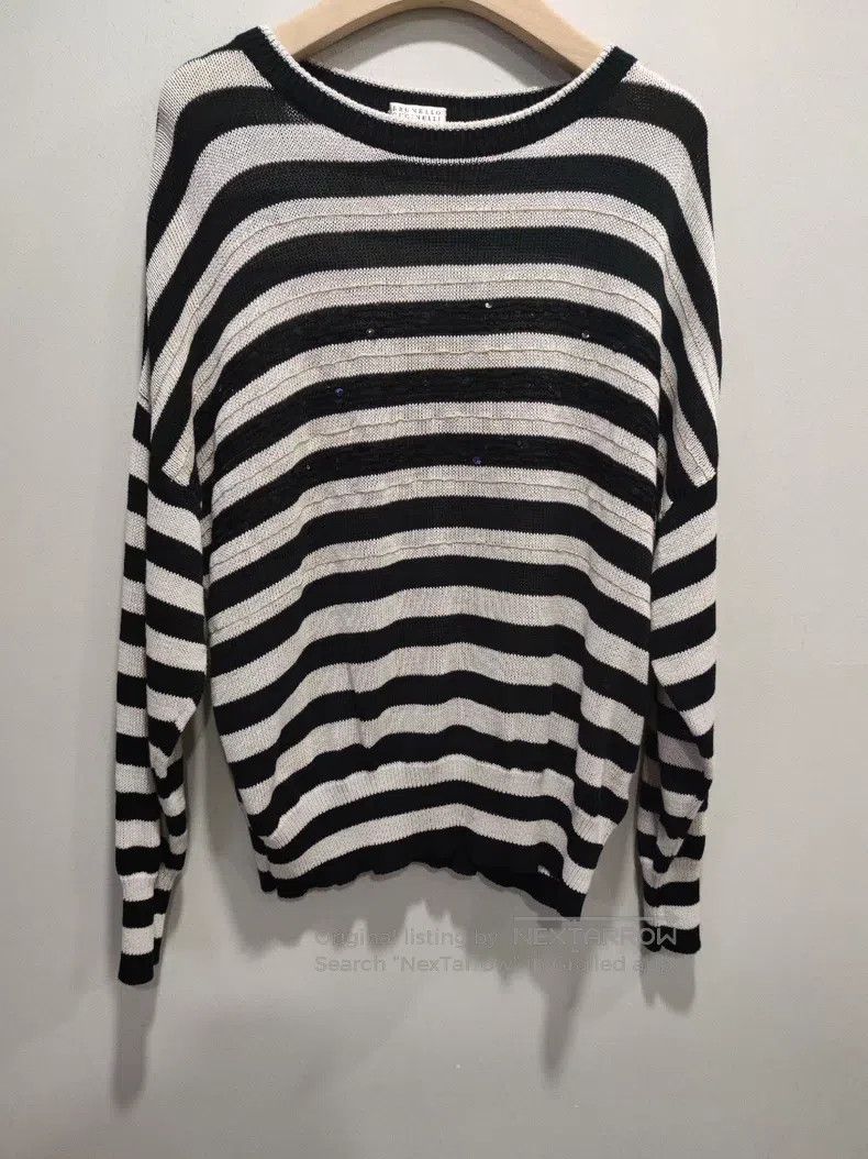Brunello Cucinelli Brunello Cucinelli Sequin sweater with black and white str Size XXL / US 16-18 / IT 52-54 - 1 Thumbnail