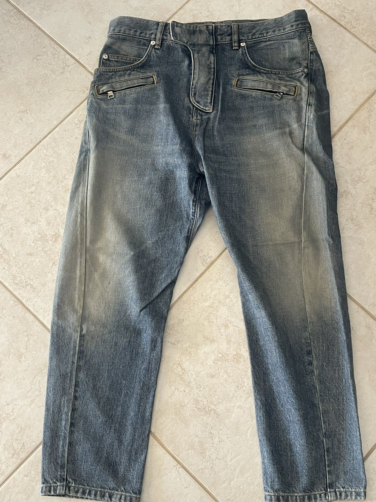 image of Balmain Low Crotch Biker Denim Size 31 in Blue, Men's