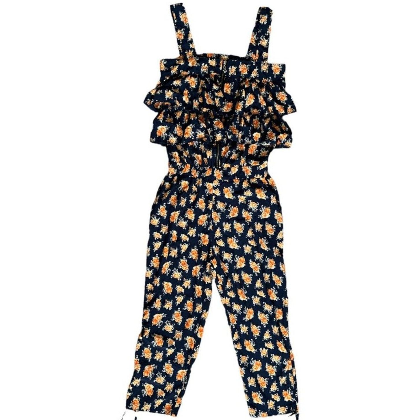 & Other Stories Trendcool Navy Orange Floral Jumpsuit, M Size 28" / US 6 / IT 42 - 2 Thumbnail