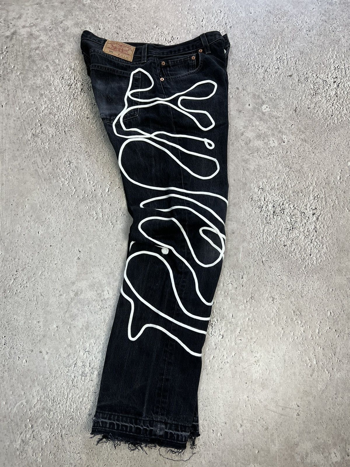 Levi's × Levi's Vintage Clothing Levis 501 Custom Skeleton Jeans Denim FUCK DISTRESSED PANTS Size US 32 / EU 48 - 10 Thumbnail