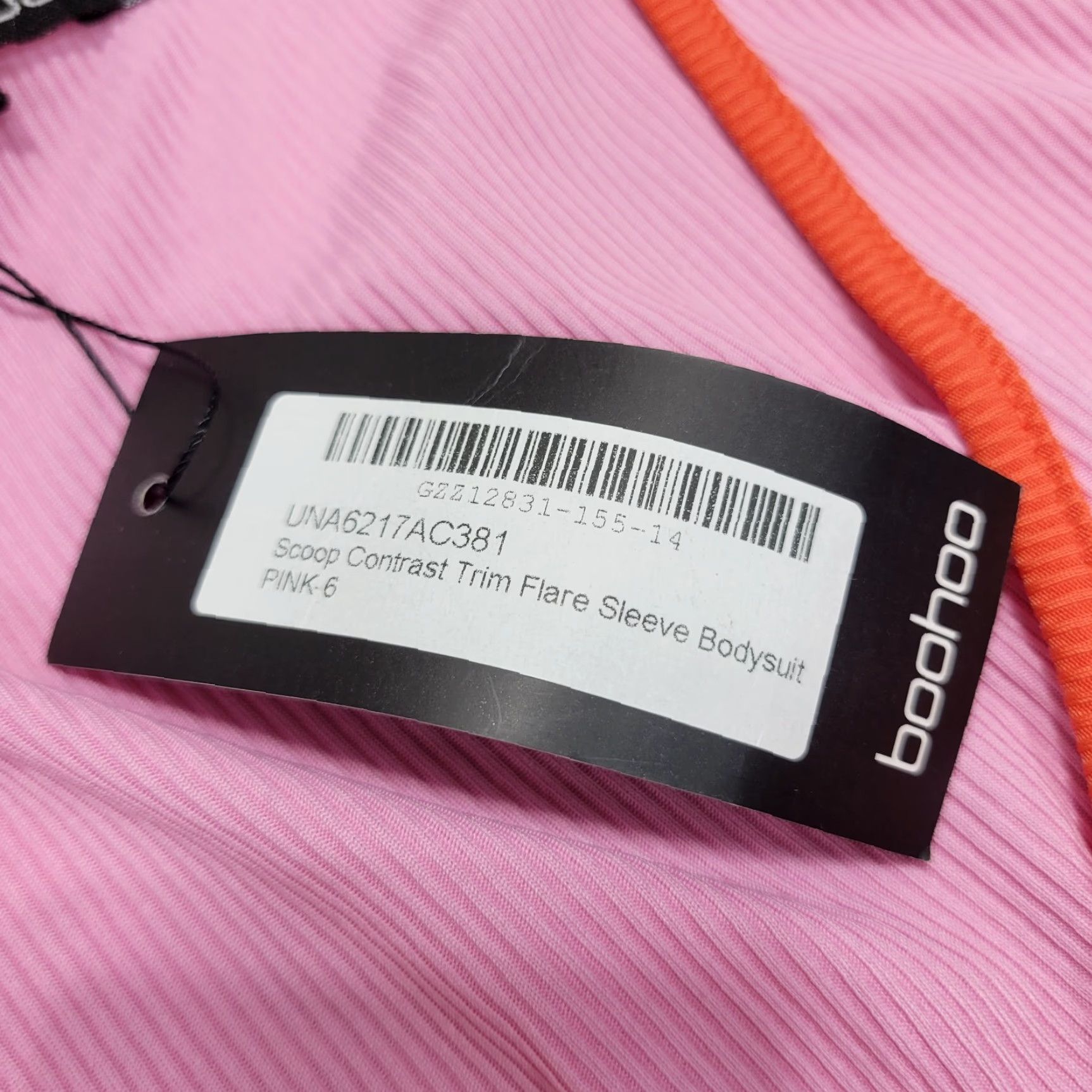 Boohoo Boohoo Bodysuit Pink Flared Sleeve Contrast Trim Ribbed Sz 2 NWT Womens Size XS / US 0-2 / IT 36-38 - 7 Thumbnail