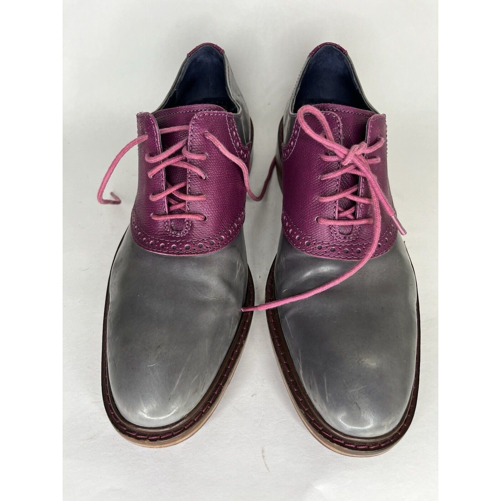 Cole Haan Cole Haan Gray Patent Leather Purple Pebbled Oxfords Shoes M Size US 9 / EU 42 - 10 Thumbnail