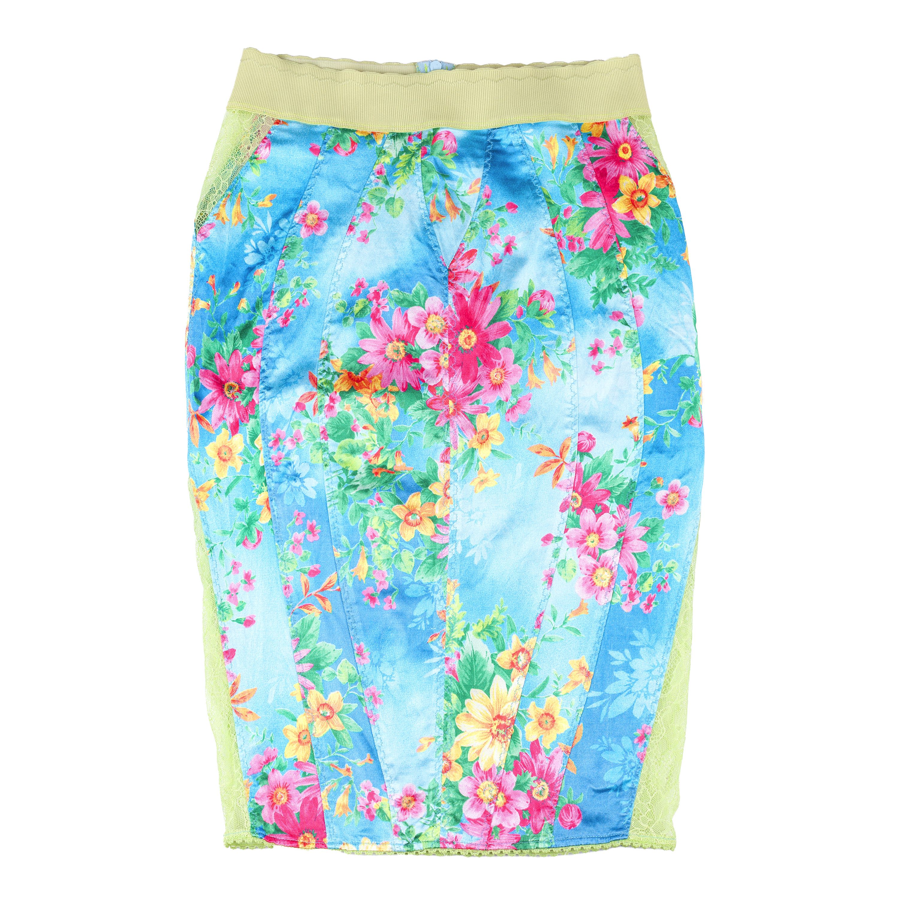 Dolce & Gabbana Dolce & Gabbana S/S 2005 RARE Vintage Lace Floral Blue Skirt Size 26" / US 2 / IT 38 - 1 Thumbnail