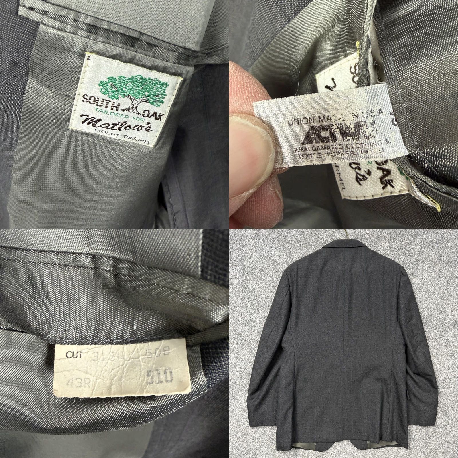 Vintage VINTAGE South Oak 2 Piece Suit Men's 43R Regular Dark Gray 37x29 Business Formal Notch Lapel 2 Button Vintage 80s-90s Size 46R - 8 Thumbnail