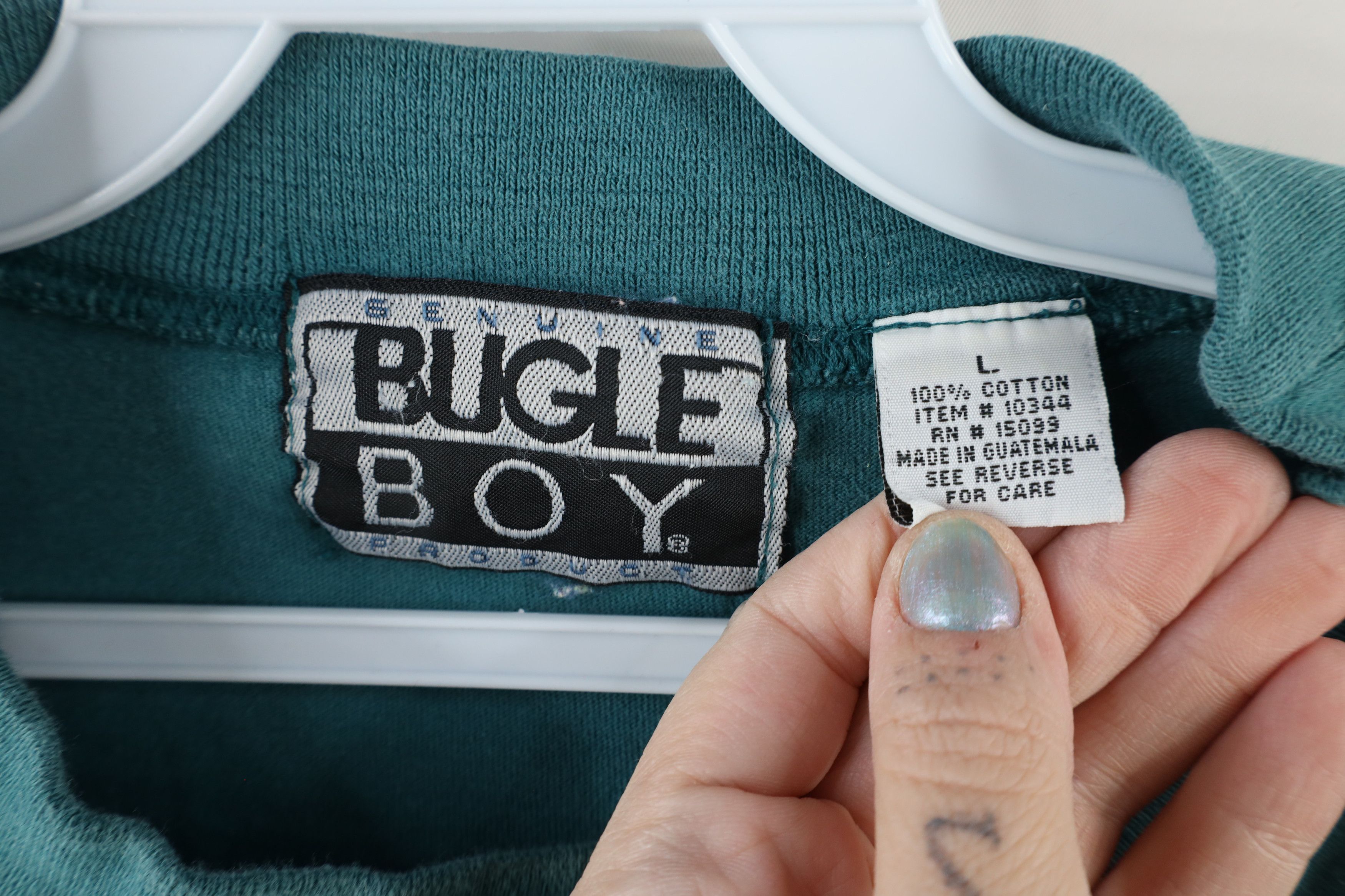 Vintage Vintage 90s Bugle Boy Baggy Fit Pocket T-Shirt Teal Cotton Size US L / EU 52-54 / 3 - 6 Thumbnail