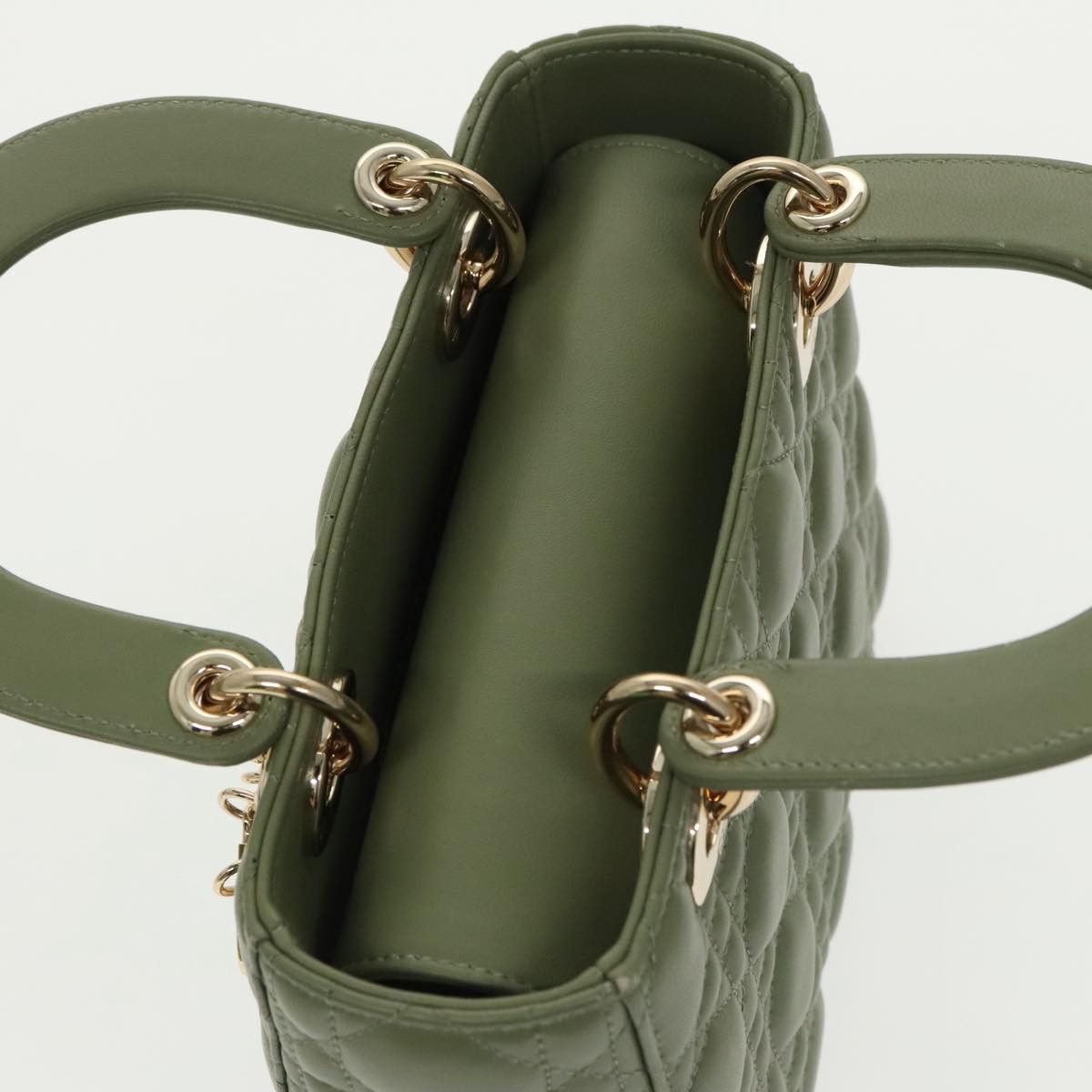 DIOR Canage Small Lady DIOR Bag Lamb Skin Green Gold