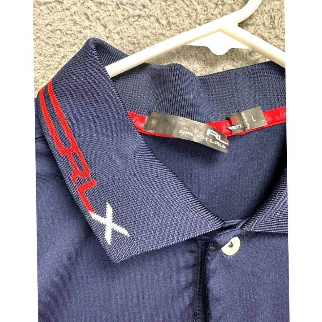 RLX Ralph Lauren RLX Ralph Lauren Golf Polo Shirt Mens Large Blue White Candy Stripes Rugby Button Collar Short Sleeve Athletic Breathable Stretch Size US L / EU 52-54 / 3 - 6 Thumbnail