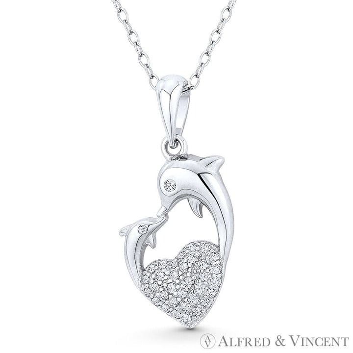 Other Heart & Dolphin CZ Accent Pendant in .925 Sterling Silver Size ONE SIZE - 1 Preview