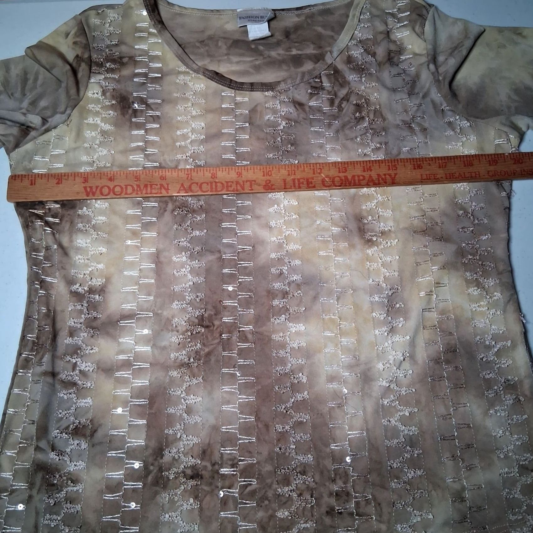 Vintage VINTAGE Fashion Bug Shirt XL Brown Tie Dye Sequin Embroidered Stretch Size XL / US 12-14 / IT 48-50 - 3 Thumbnail