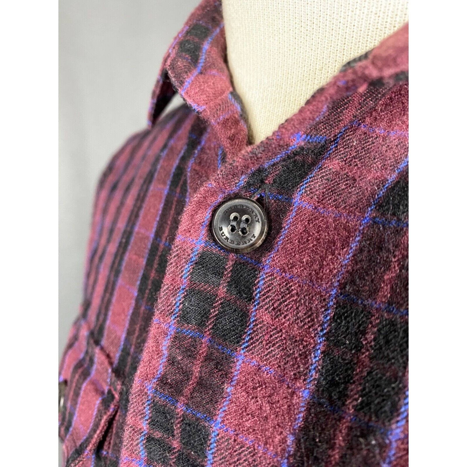 Burberry Burberry Men's Purple Checked Wool Linen Shirt Size S Size US L / EU 52-54 / 3 - 9 Thumbnail