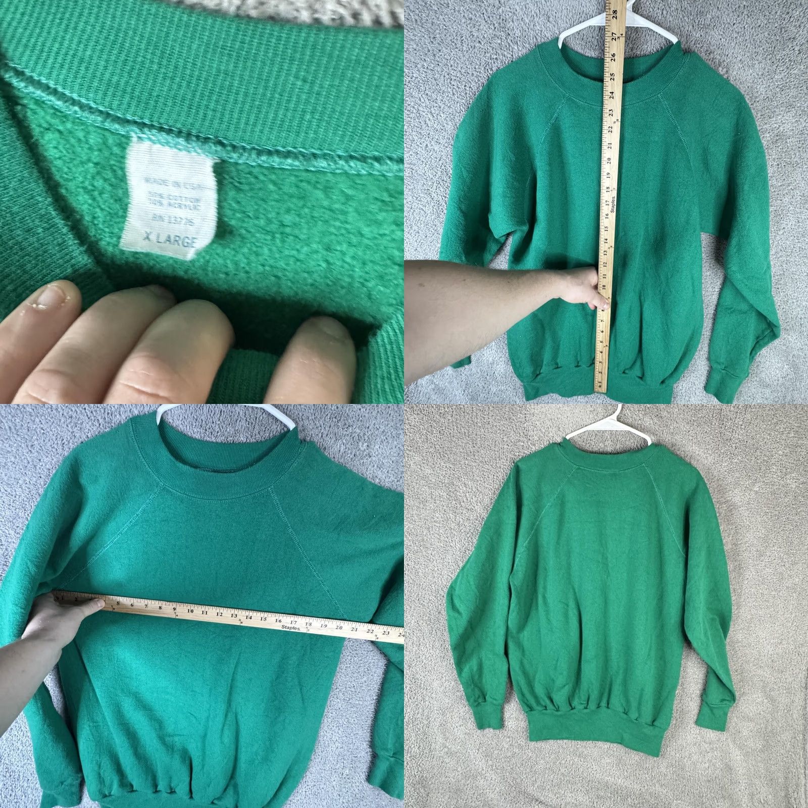 Vintage Solid Basic Sweatshirt Mens XL Green Fleece Crewneck Pullover Raglan USA Made Size US XL / EU 56 / 4 - 8 Thumbnail