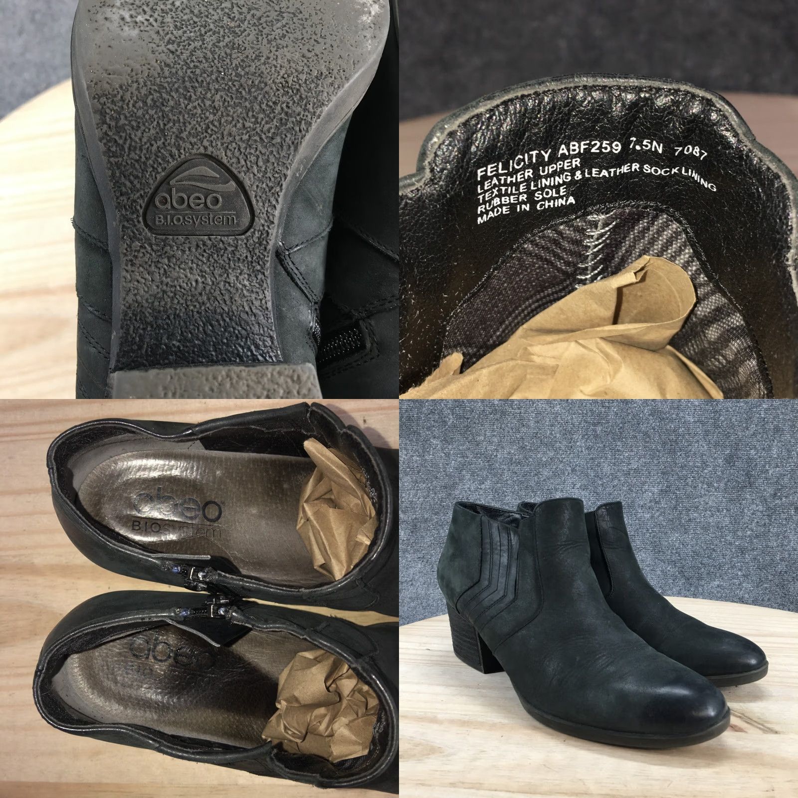 Vintage Abeo Felicity Boots Women's 7.5 N Side Zip Ankle Bootie Black Leather Heels Size US 8 / IT 38 - 10 Thumbnail