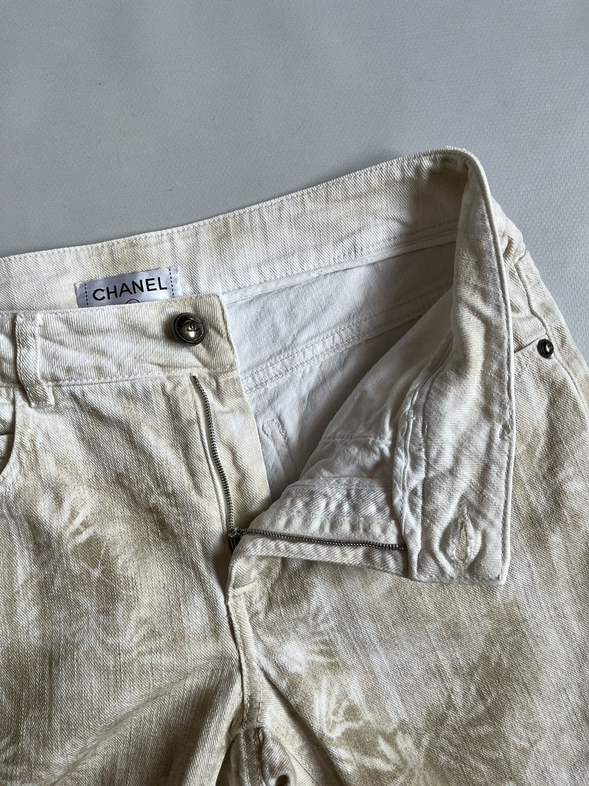 Chanel CHANEL Women Beige Botanical Floral Stripe Denim Pants Size 26" / US 2 / IT 38 - 3 Thumbnail