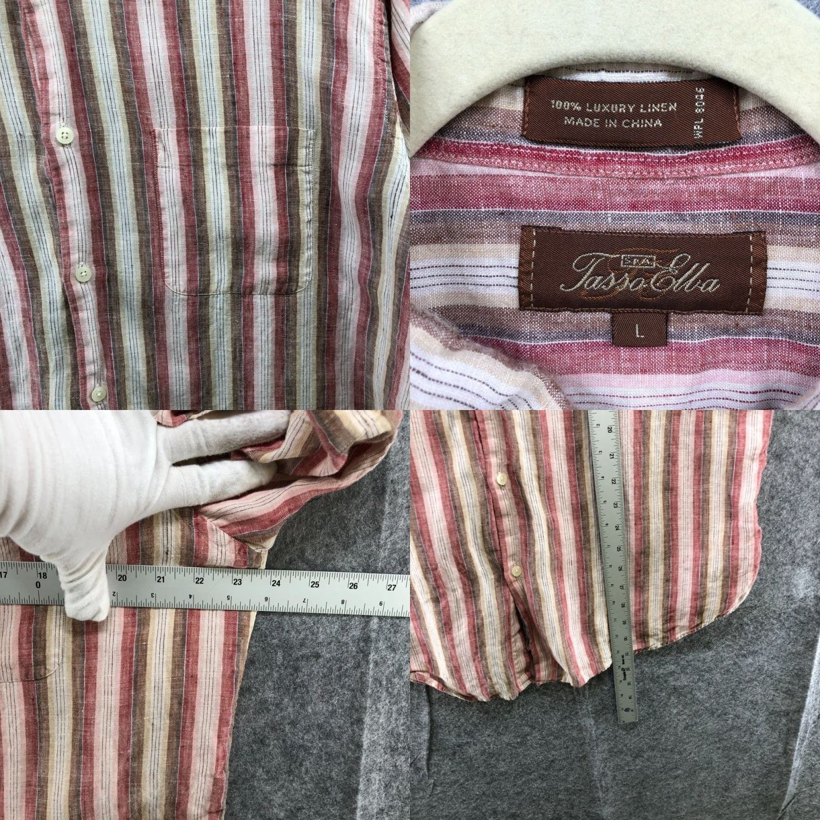 Tasso Elba Tasso Elba Linen Shirt Mens L Short Sleeve Button Up Striped Pink Brown Beach Holiday Ocean Collar Size US L / EU 52-54 / 3 - 8 Thumbnail