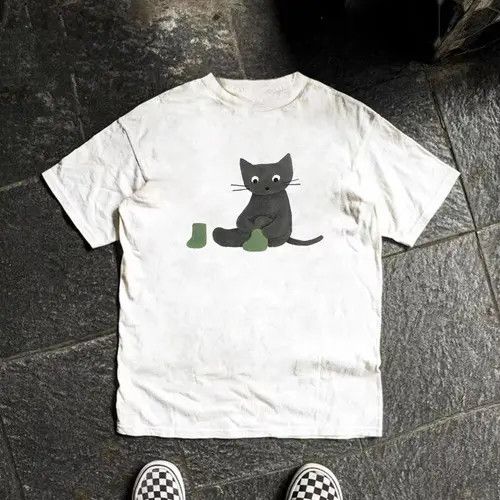 Japanese Brand Kizuki x Hara White casual retro cat print t-shirt Size US M / EU 48-50 / 2 - 7 Thumbnail