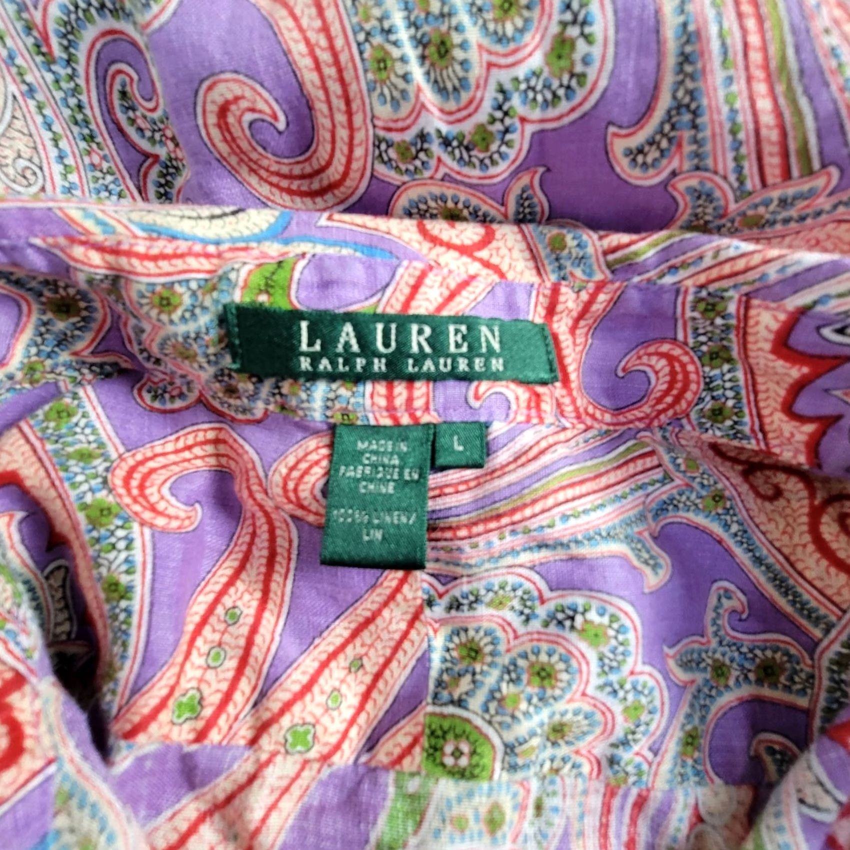 Ralph Lauren Lauren Ralph Lauren Women Paisley Linen Button-Up Blouse Shirt Large Multicolor Size L / US 10 / IT 46 - 4 Thumbnail