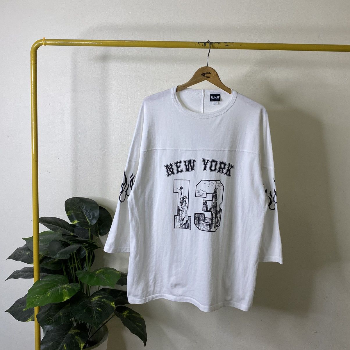 Schott Vintage 90s Schott NYC Flaming Sleeves LS T Shirt Size US XL / EU 56 / 4 - 1 Thumbnail