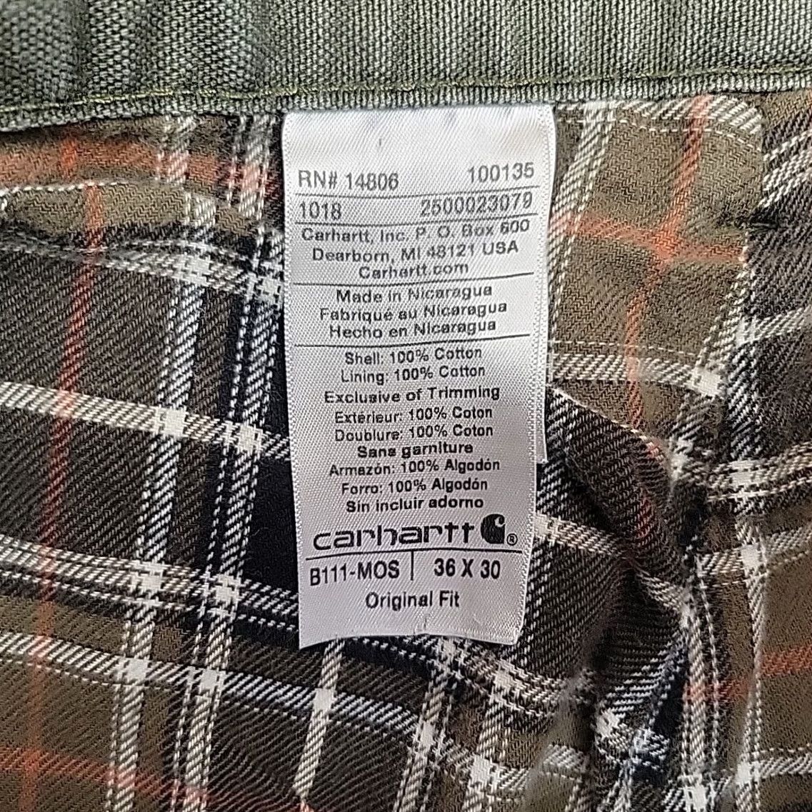Carhartt Carhartt Pants Men 36x30 Moss Green Flannel Lined Canvas Carpenter B111 Workwear Size US 36 / EU 52 - 5 Thumbnail