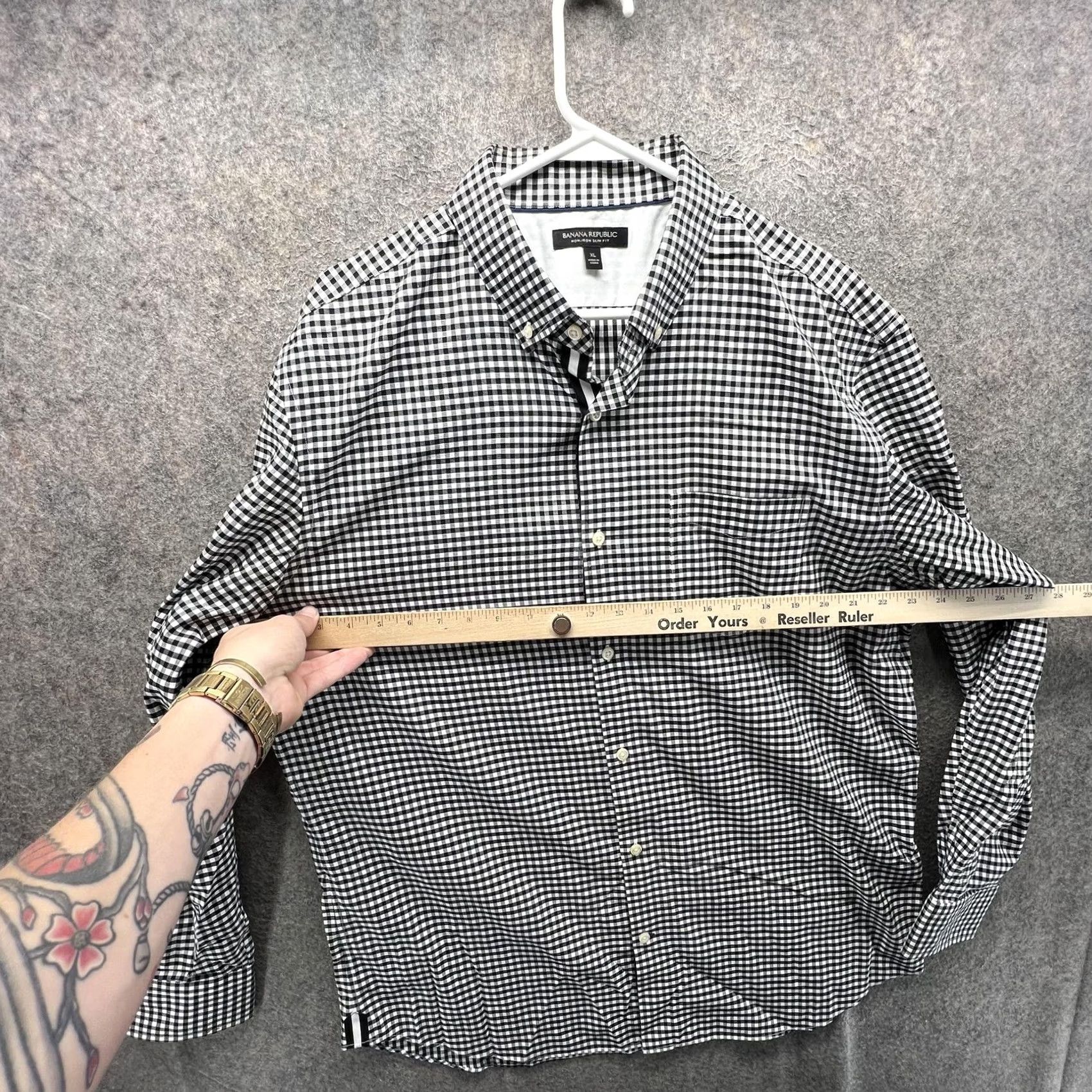 Banana Republic Banana Republic Dress Shirt Mens XL Black Gingham Slim Fit Non Iron Long Sleeve Button-Down Collar Shirt Womens? Size 46R - 4 Thumbnail