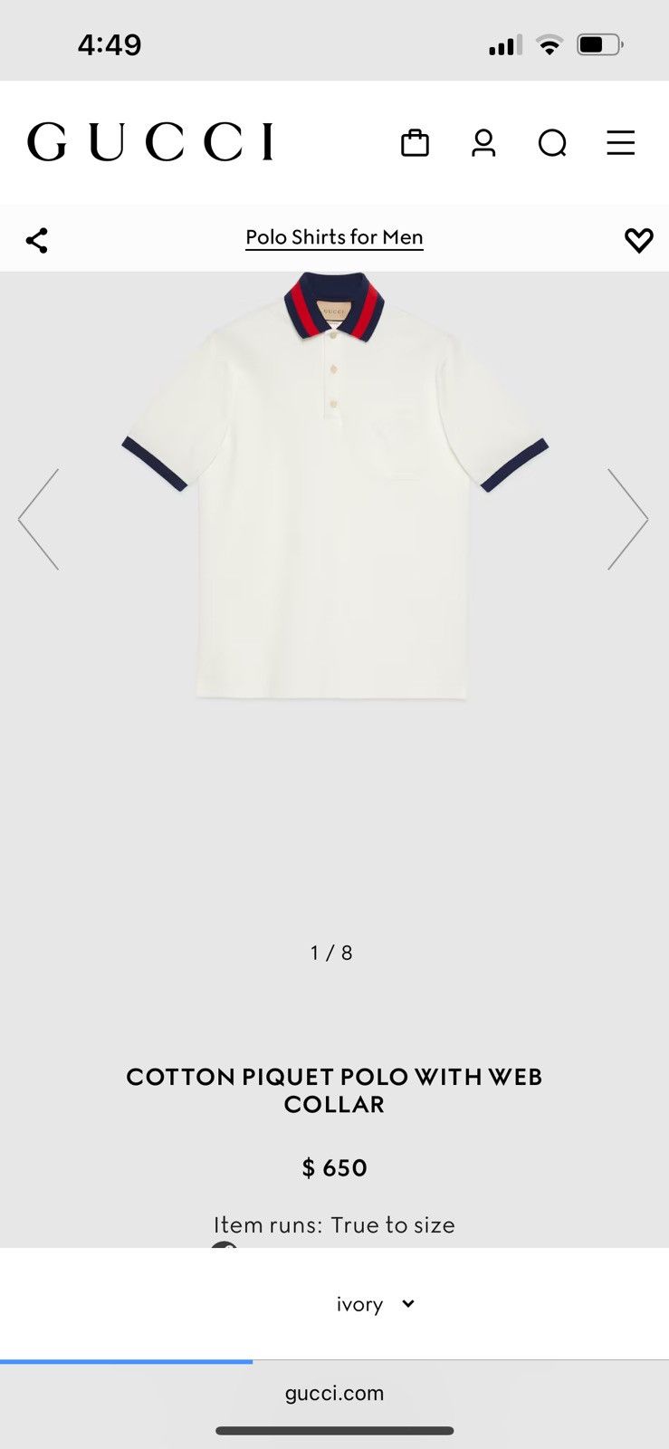 Image of White Gucci Polo, Men's (Size XL)