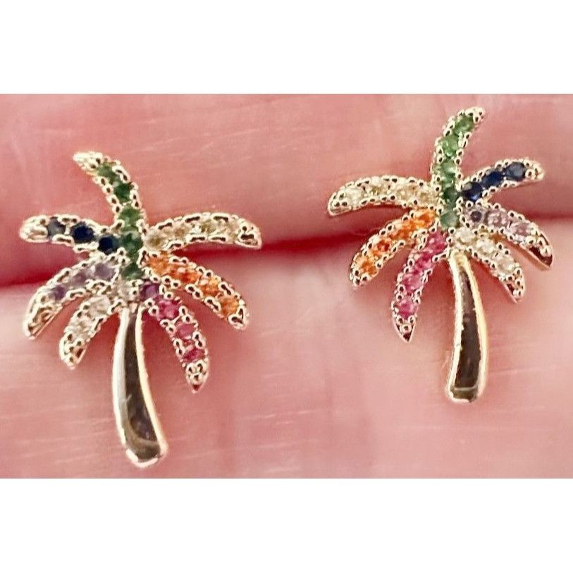 Handmade Palm Tree Earrings Rhinestones Posts 0. 25 in L New Cruise I Size ONE SIZE - 1 Thumbnail