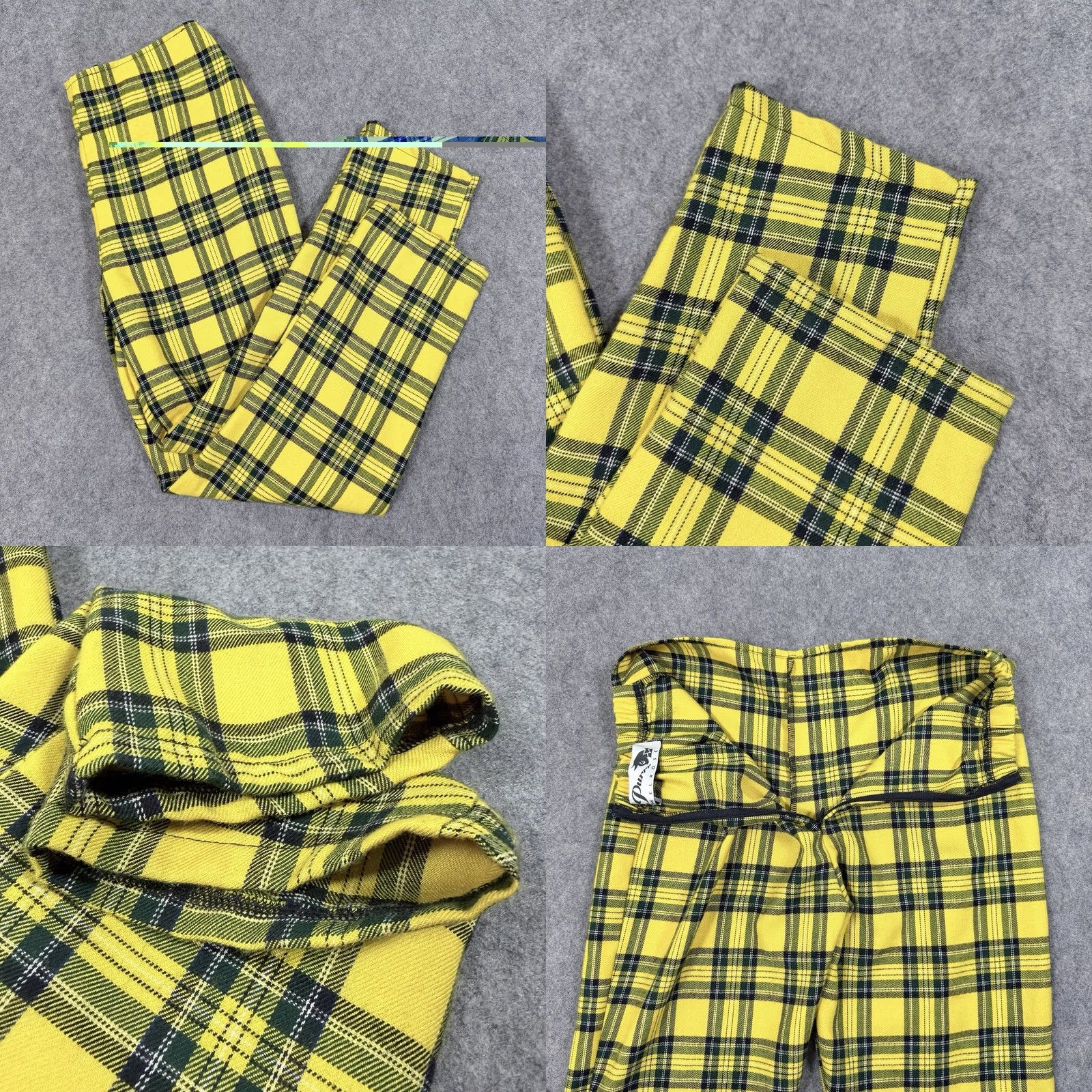 Vintage Purrr Melrose Pants Women's 90s Yellow Plaid Back-Zip Slimming Elastic Waist Casual Workwear Straight Inseam 23.75" Size 24 Regular Size 42" / US 20 - 11 Thumbnail