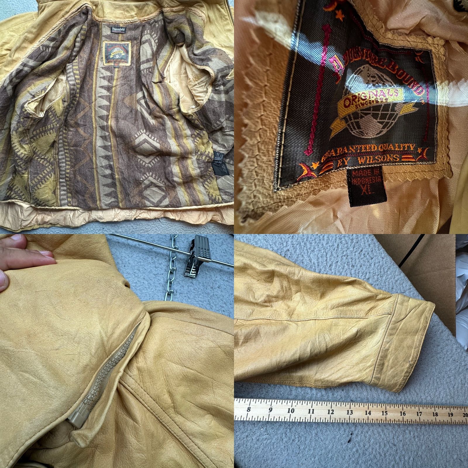Vintage VINTAGE Adventure Bound Thinsulate Leather Coat Jacket Hooded Womens XL Beige Tan Aztec Southwestern Long Coat with Zipper Pockets Size XL / US 12-14 / IT 48-50 - 9 Thumbnail