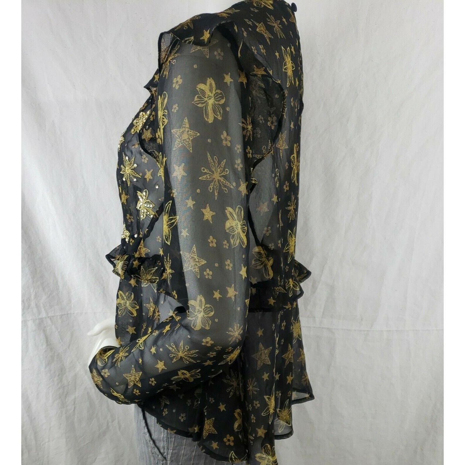 Topshop Topshop Idol Blouse Sz 10 Sheer Black Chiffon Ruffles Gold S Size L / US 10 / IT 46 - 7 Thumbnail