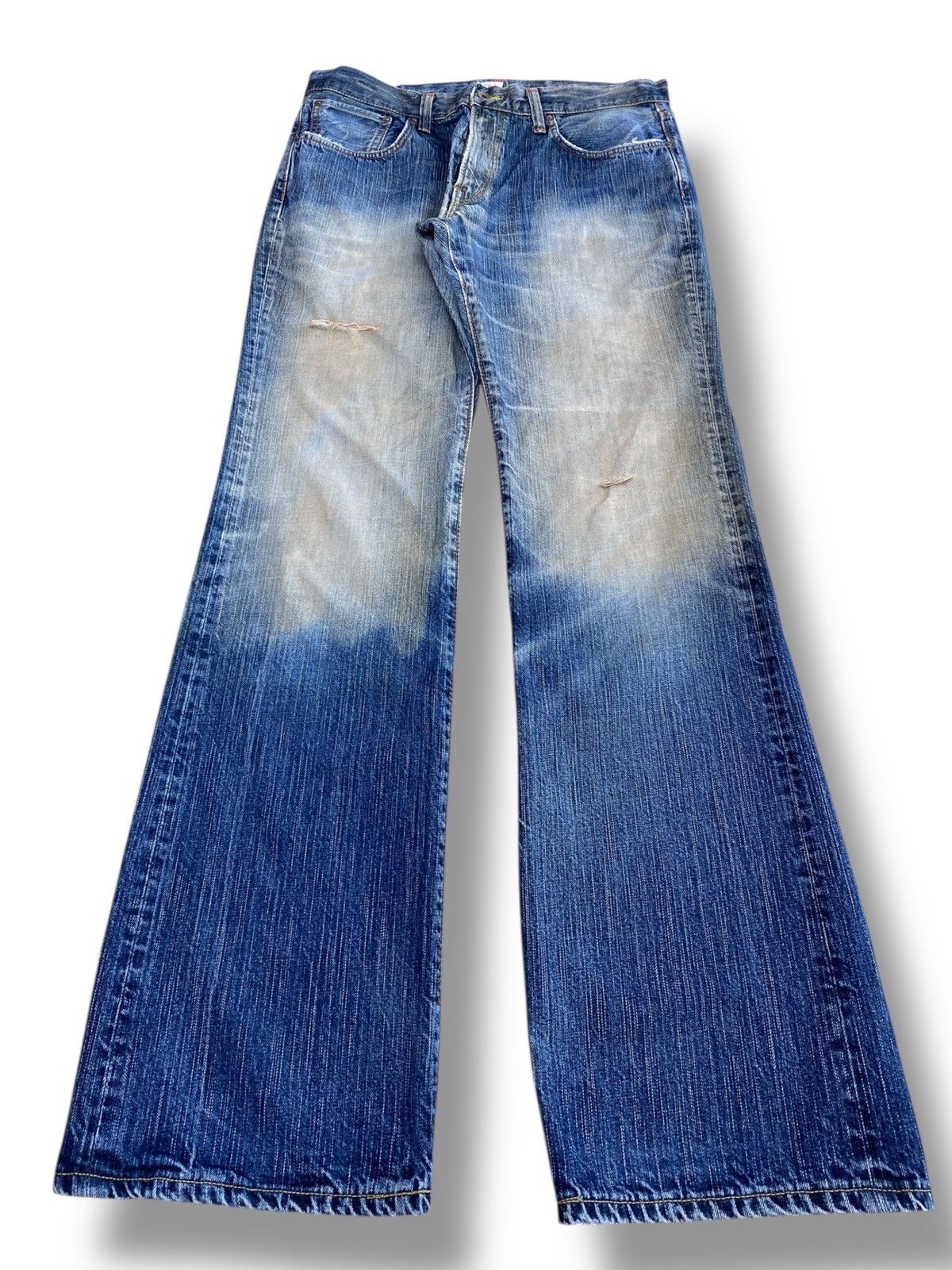 Edwin Edwin Faded Wash Ripped Style Flare Jeans Size US 32 / EU 48 - 1 Thumbnail