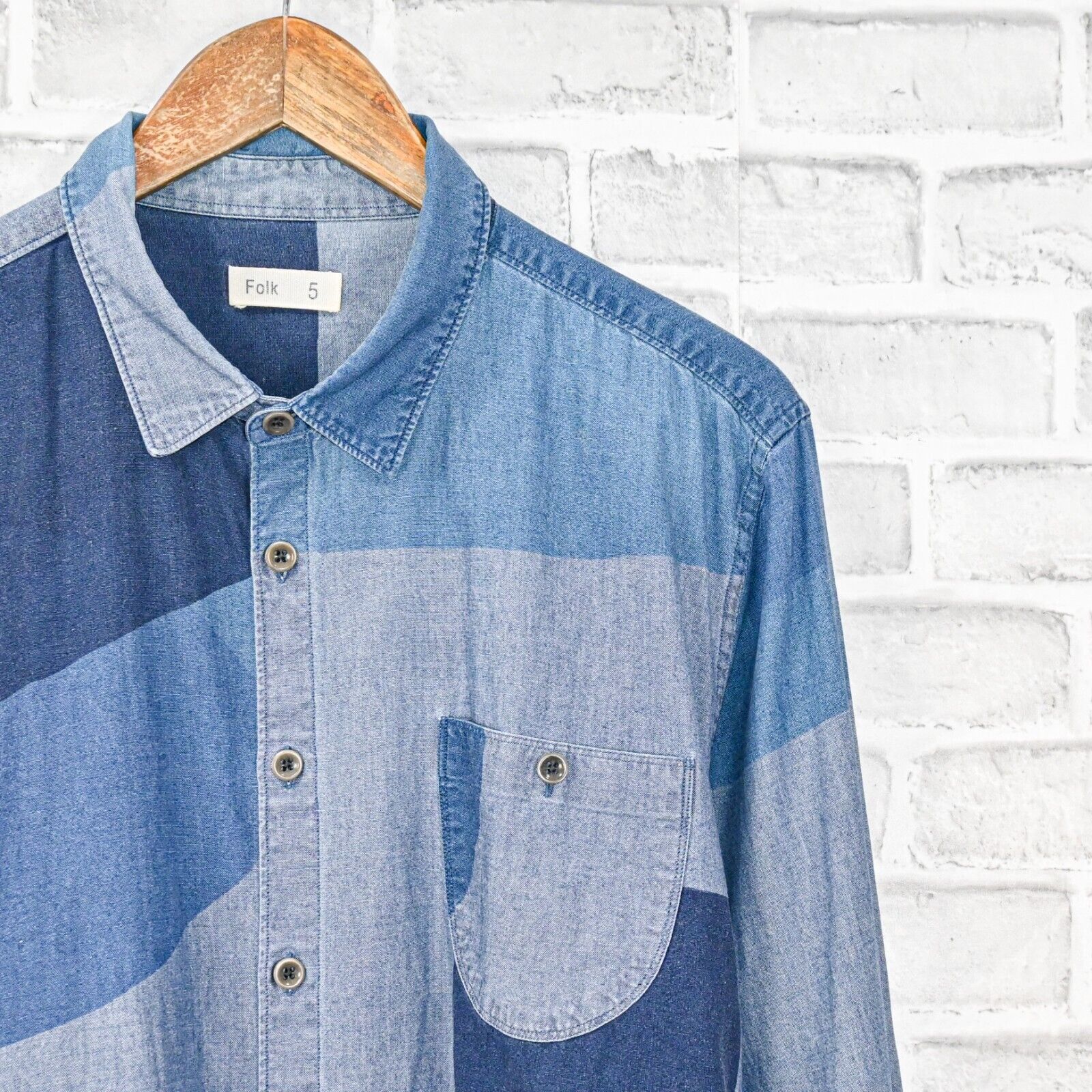 Folk FOLK Clothing Patchwork Indigo Denim Button Down Shirt Size US XXL / EU 58 / 5 - 3 Thumbnail
