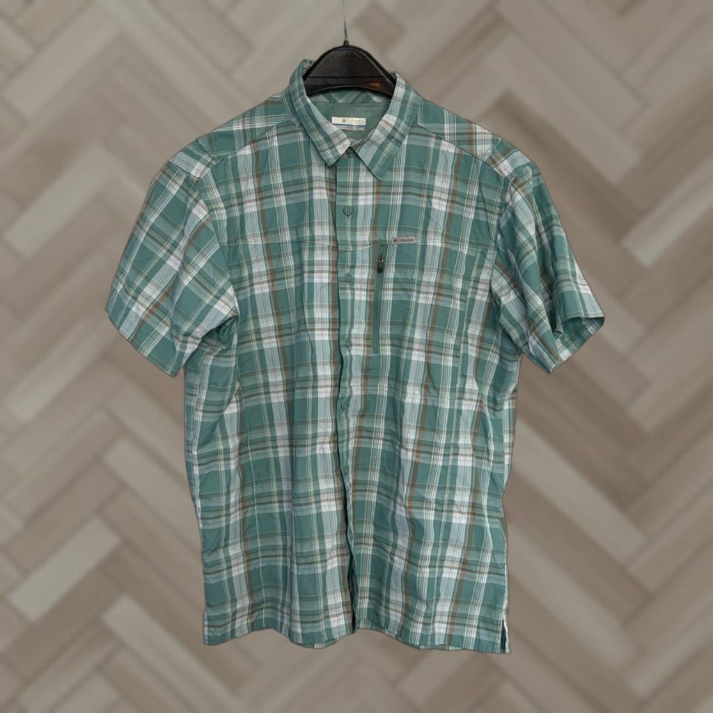 Altea Columbia Shirt Mens Vented Teal Green Plaid Short Sleeve Large Button-Front Pocket Breathable Regular Fit Casual Travel - 3D Size US L / EU 52-54 / 3 - 1 Thumbnail