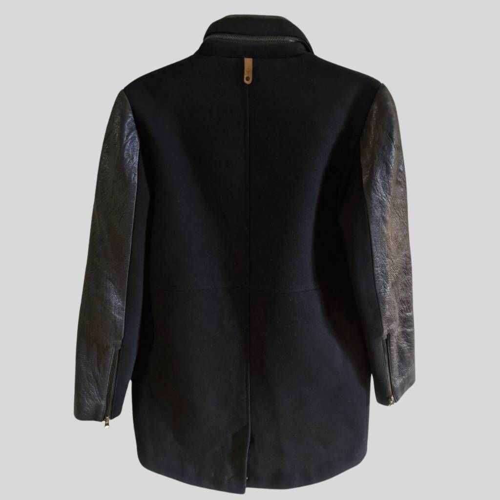 Mackage Mackage Wool Leather Sleeve Coat XS Black Moto Style Jacket Size XS / US 0-2 / IT 36-38 - 2 Thumbnail