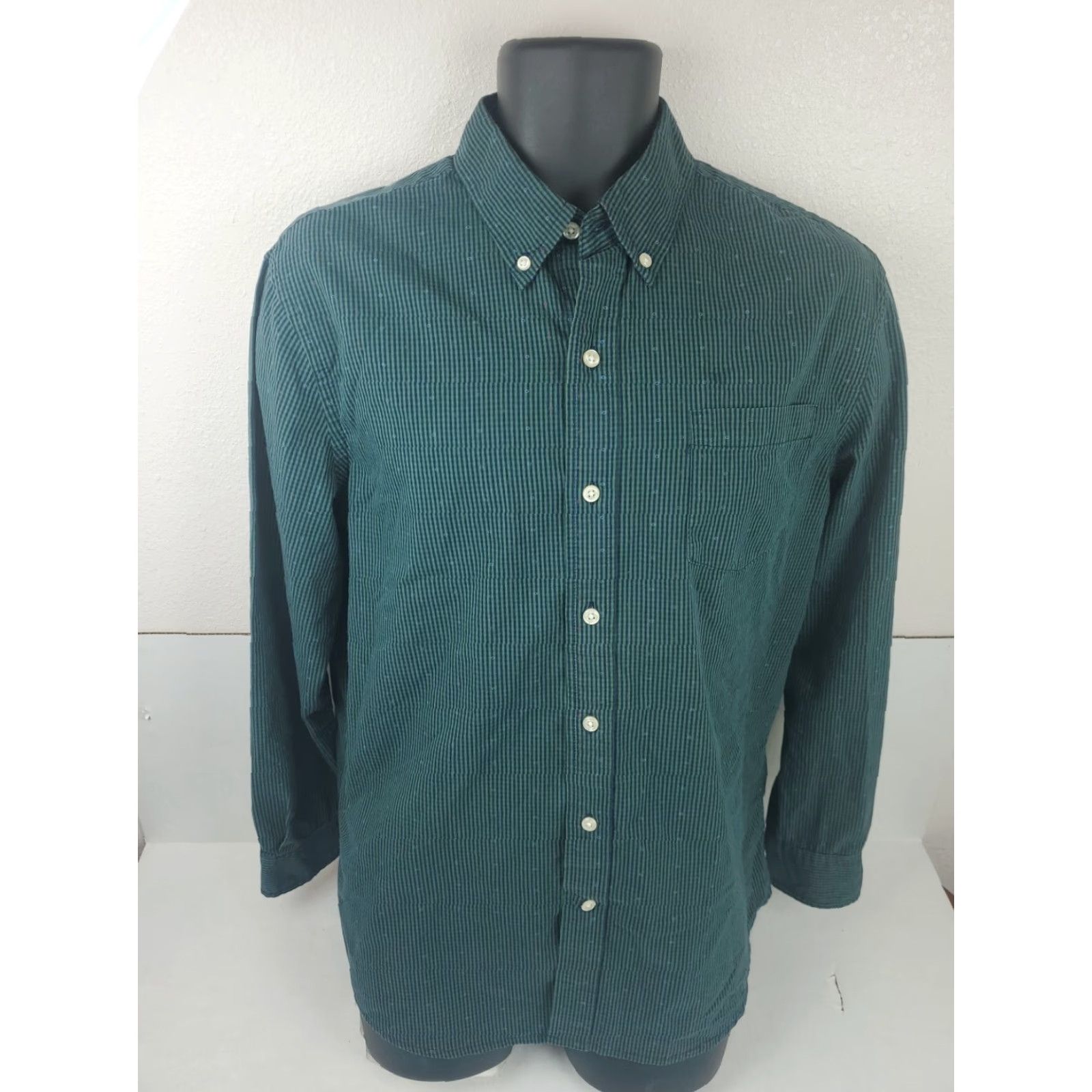 Chaps CHAPS Shirt Button-Down Striped Green Navy Stretch Easy Spandex Car Regular L Mens Size US L / EU 52-54 / 3 - 4 Thumbnail