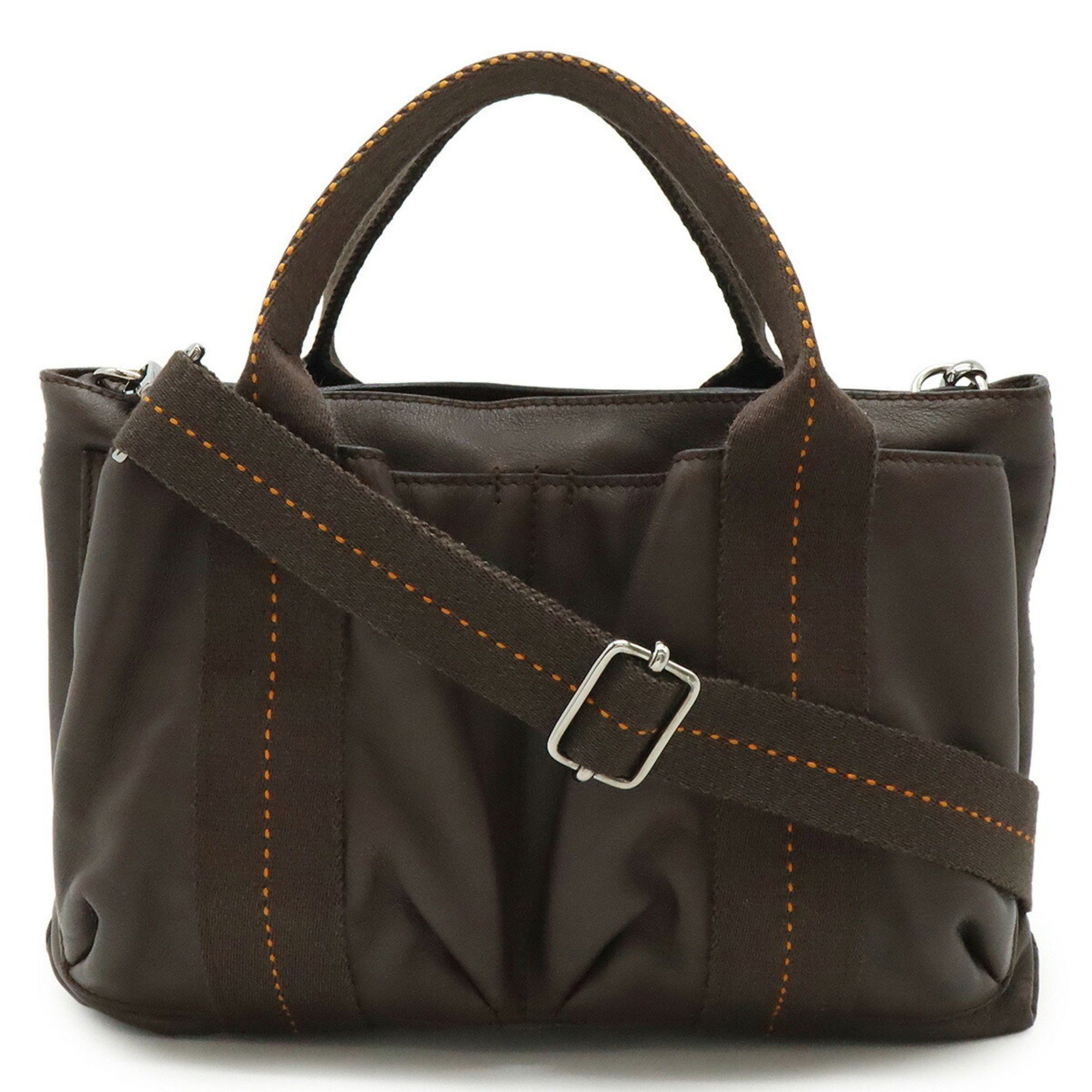 Hermes Caravan Horizontal Pm Handbag Tote Bag Shoulder Veauderma Leather Dark Brown Orange, Women's