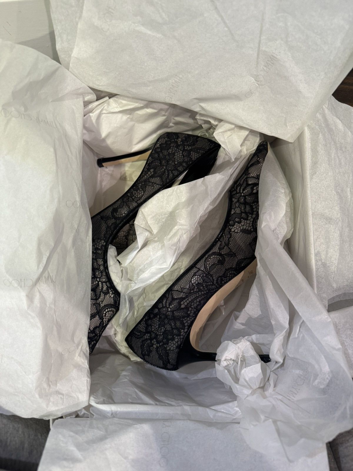 Jimmy Choo Black Jimmy Choo Lace Pumps Size US 7.5 / IT 37.5 - 7 Thumbnail
