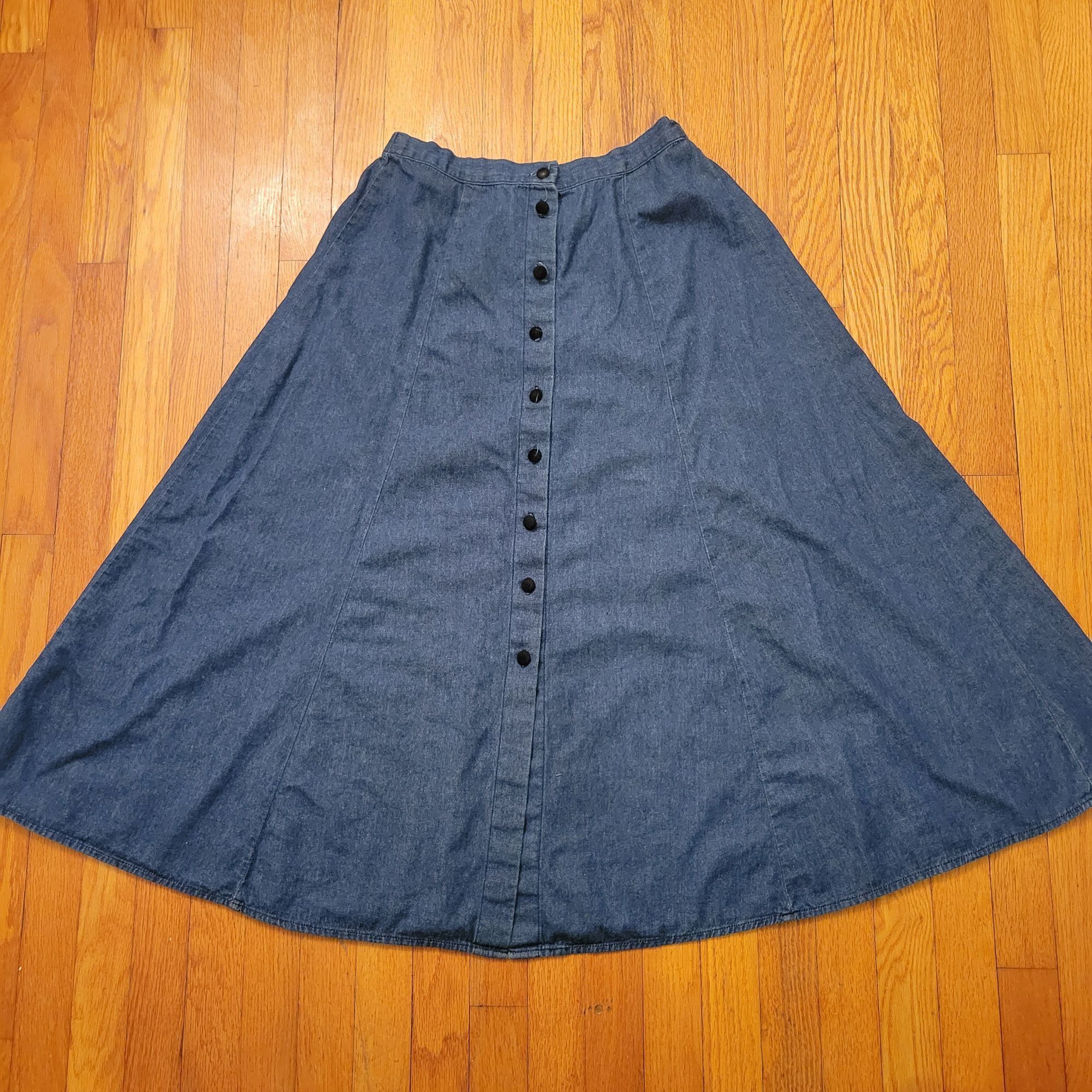 Vintage Vintage Jaclyn T Jean Denim Button Down Skirt L Cotton Modes Size 29" - 1 Thumbnail