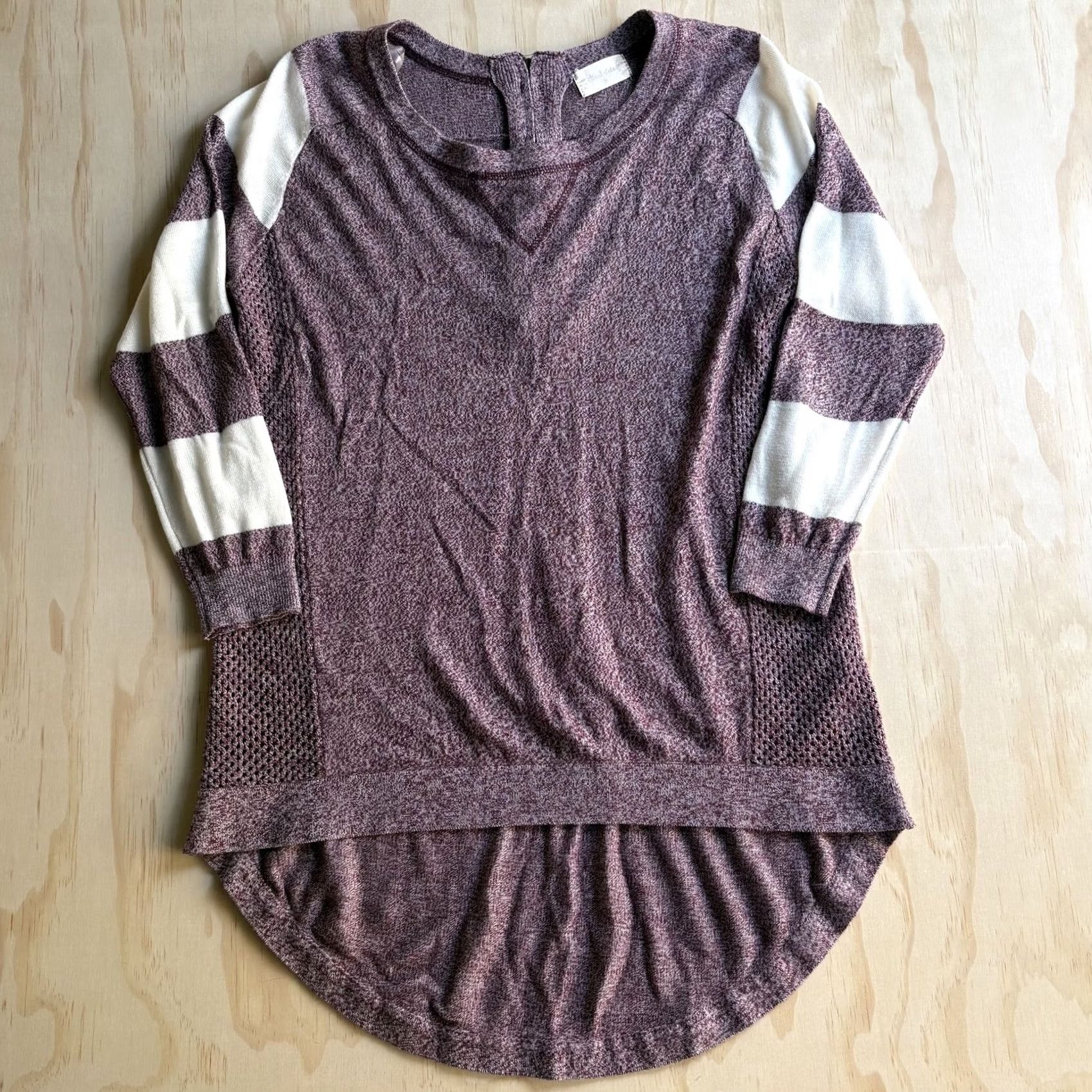 Vintage Womens Sweater Shirt Purple Striped Crew Neck 1/4 Zip Long Raglan Sleeve Tunic Medium Size M / US 6-8 / IT 42-44 - 2 Thumbnail
